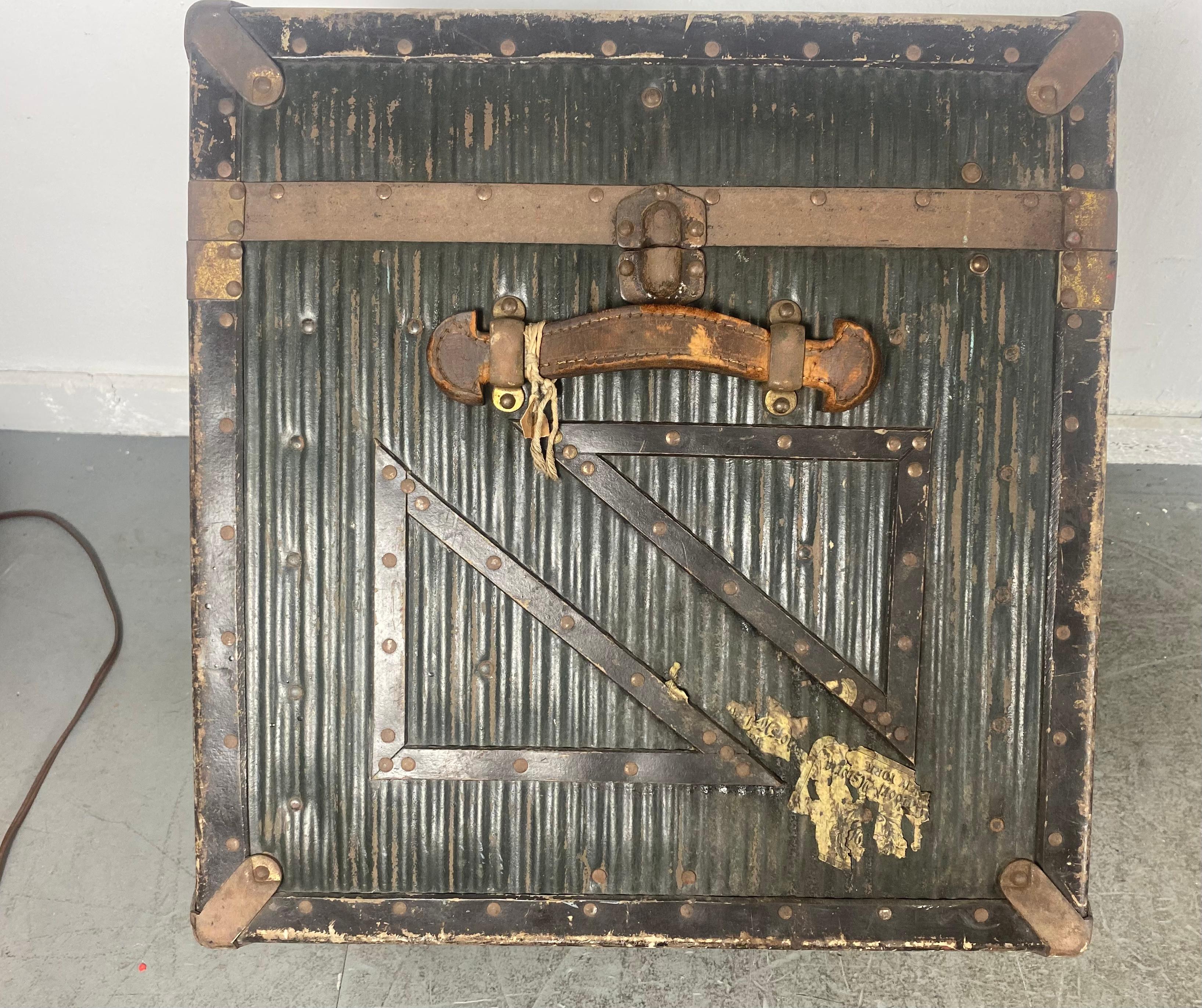 North American 19th Century Travel Trunk by Innovation, , , great size 25 x 25 x25 For Sale