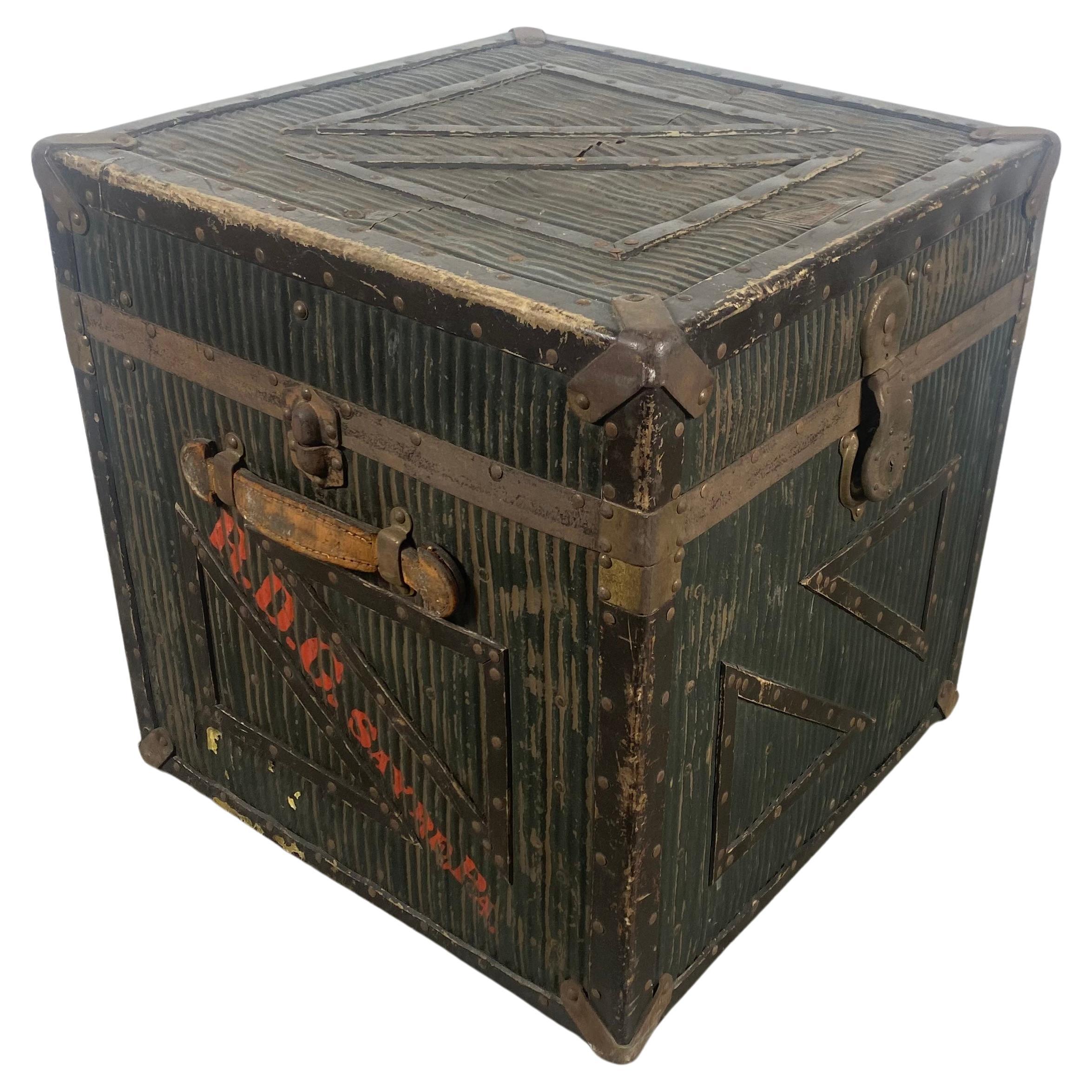 19th Century Travel Trunk by Innovation, , , great size 25 x 25 x25 For Sale