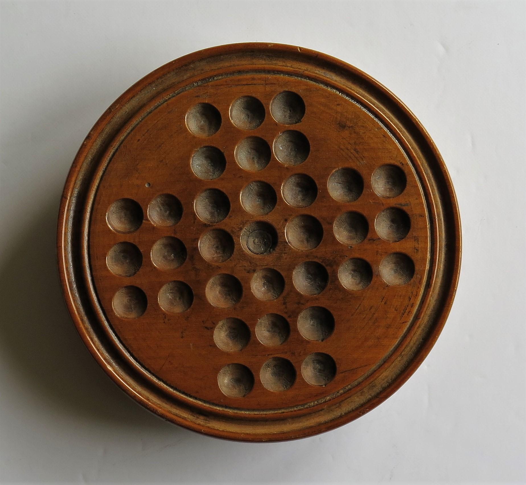 19th Century Travelling Marble Solitaire Game with 33 Handmade Clay Marbles 3