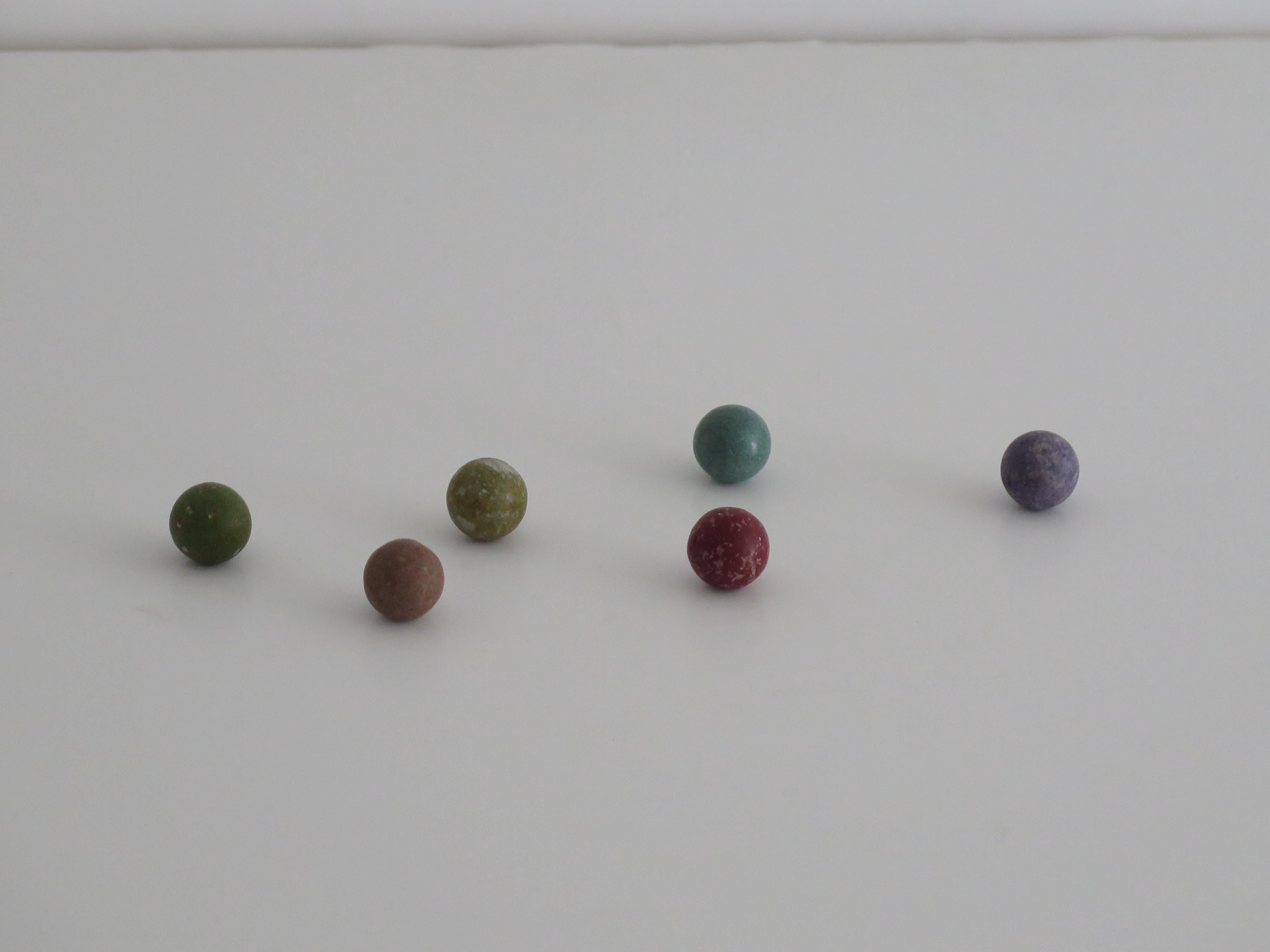 19th Century Travelling Marble Solitaire Game with 33 Handmade Clay Marbles 4