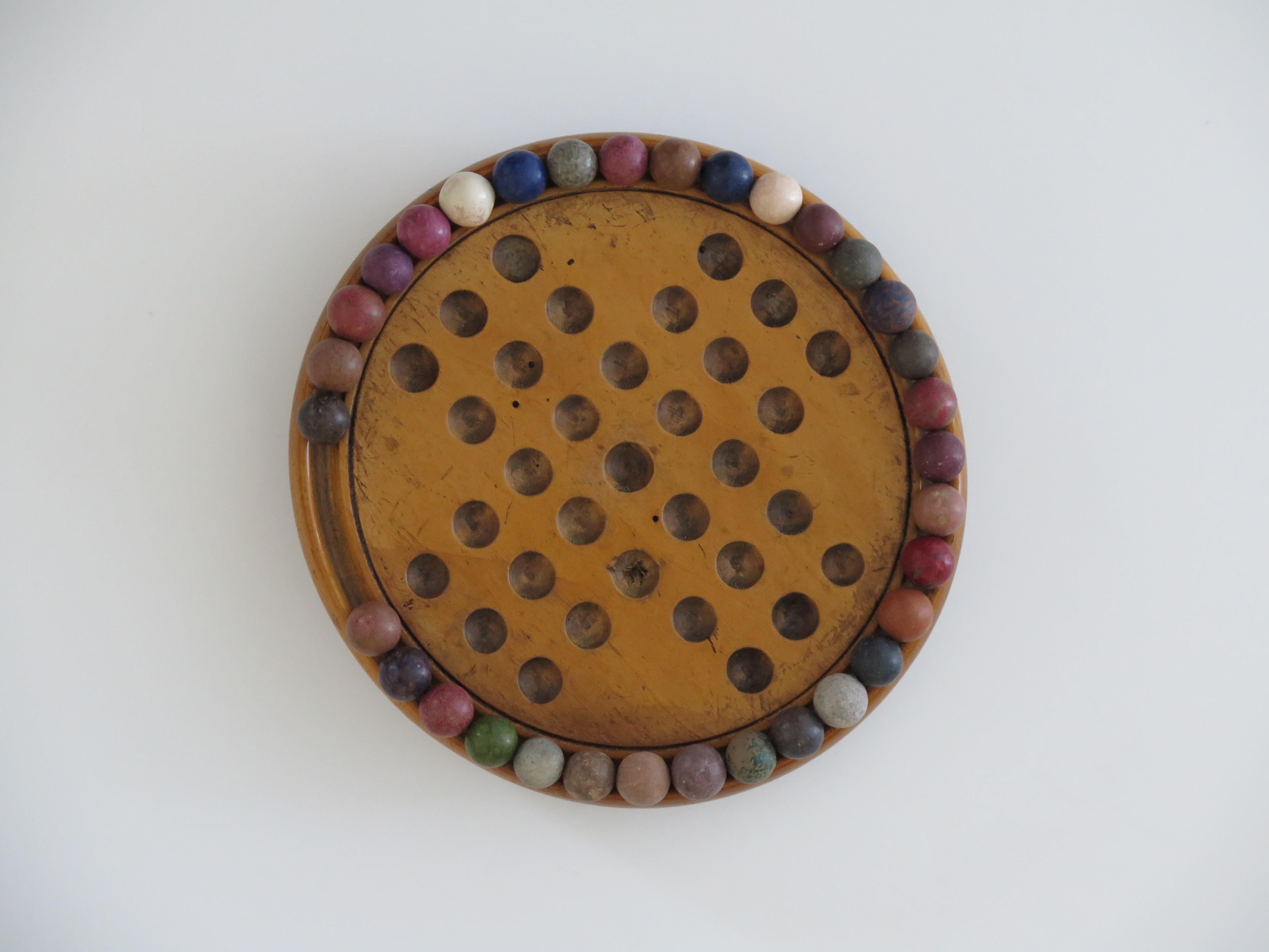 19th Century Travelling Marble Solitaire Game with 33 Handmade Clay Marbles 4