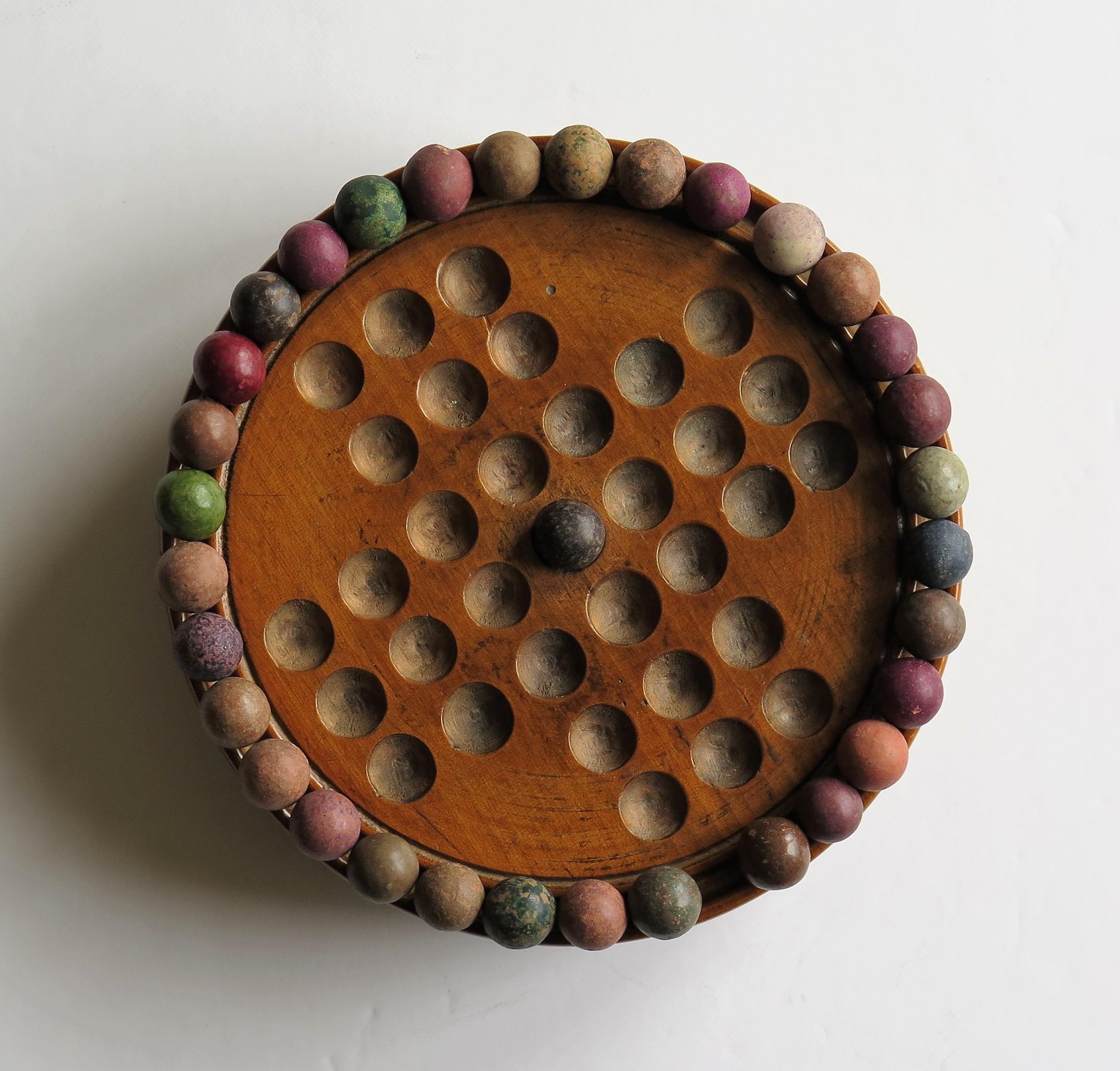 19th Century Travelling Marble Solitaire Game with 33 Handmade Clay Marbles 5