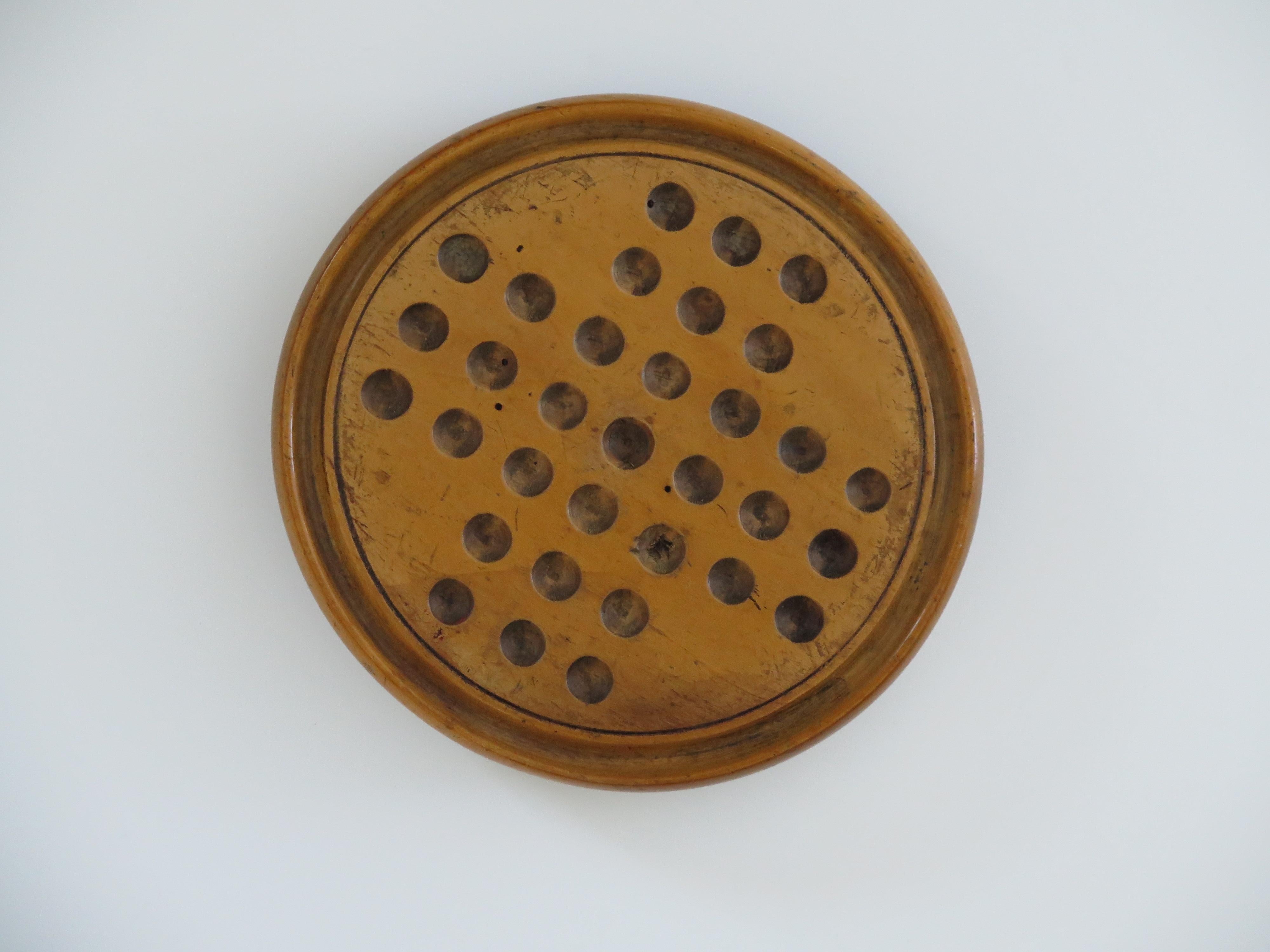 19th Century Travelling Marble Solitaire Game with 33 Handmade Clay Marbles 5