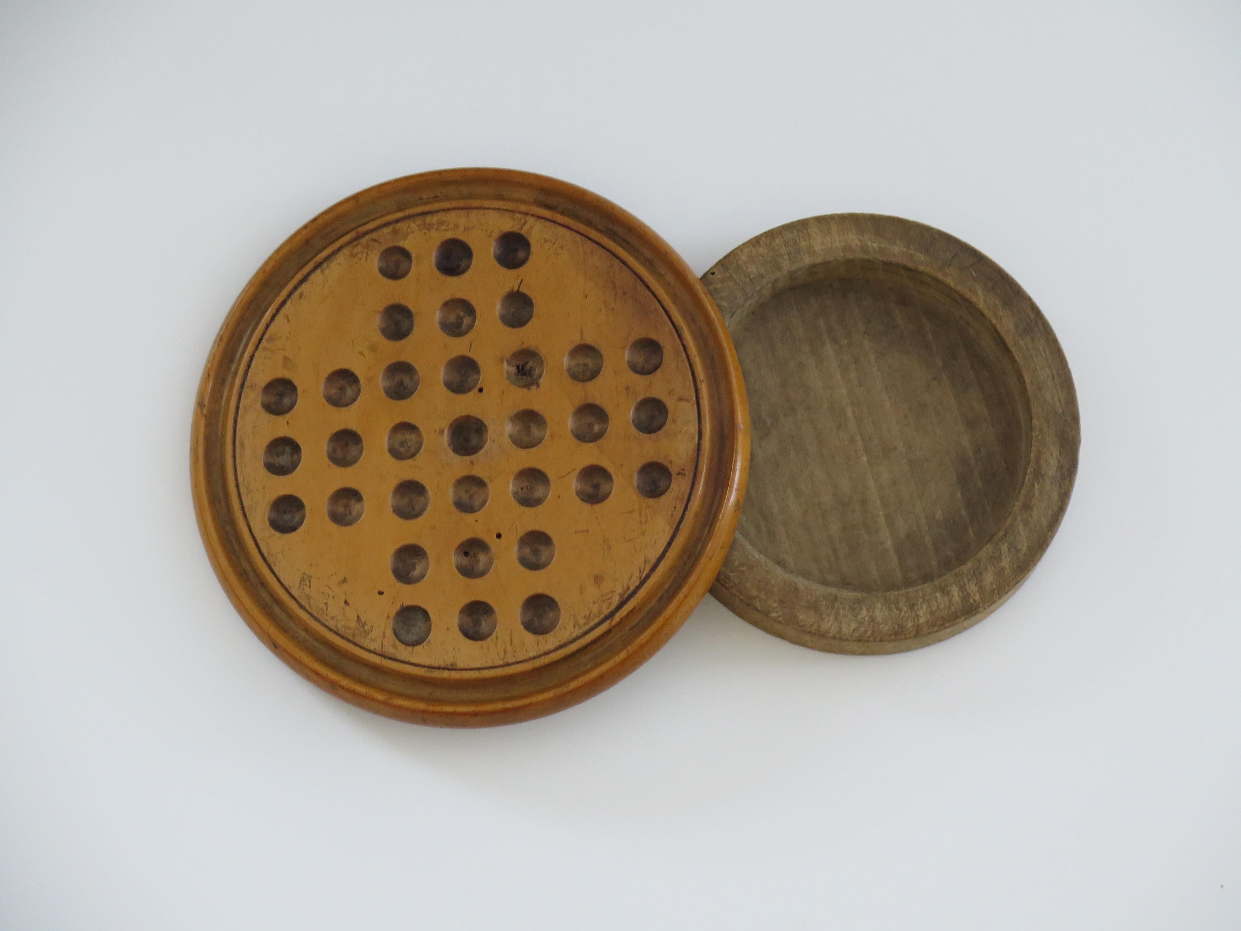 19th Century Travelling Marble Solitaire Game with 33 Handmade Clay Marbles 6