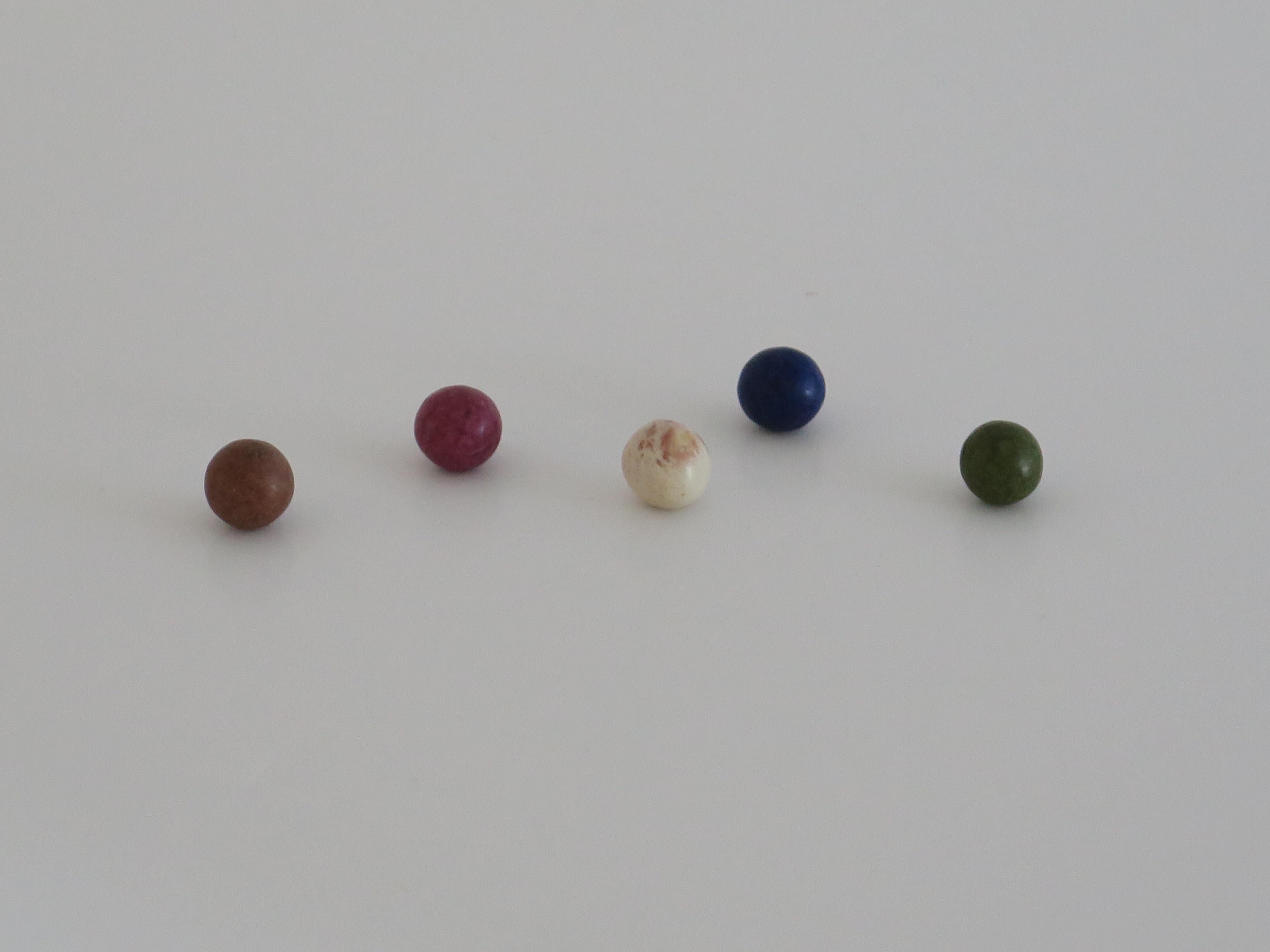 19th Century Travelling Marble Solitaire Game with 33 Handmade Clay Marbles 7