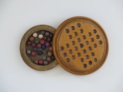 19th Century Travelling Marble Solitaire Game with 33 Handmade Clay Marbles