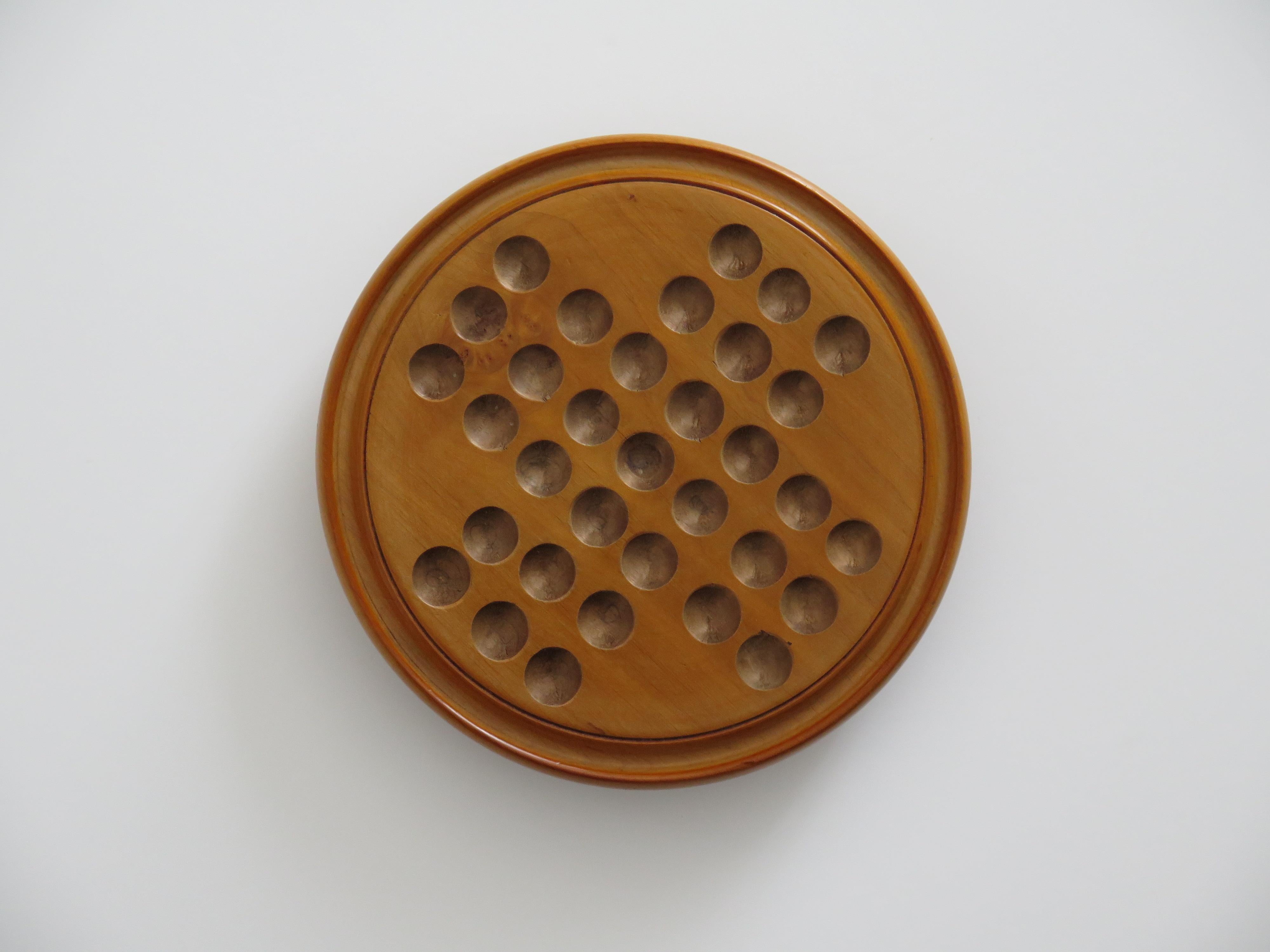 19th Century Travelling Marble Solitaire Game with 33 Handmade Clay Marbles 2