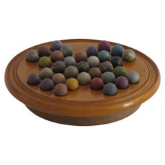 19th Century Travelling Marble Solitaire Game with 33 Handmade Clay Marbles