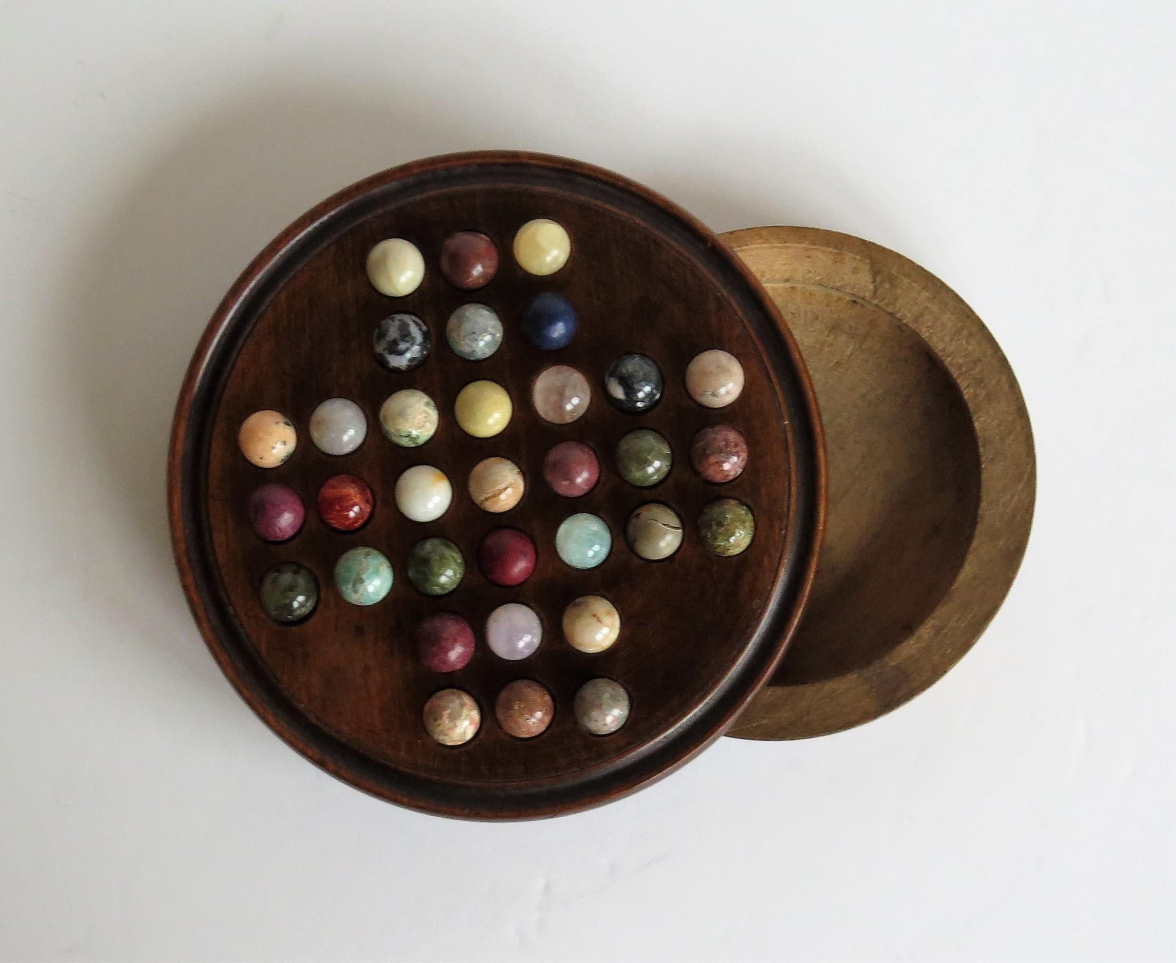 19th Century Travelling Marble Solitaire Game with Agate Mineral Stone Marbles 4