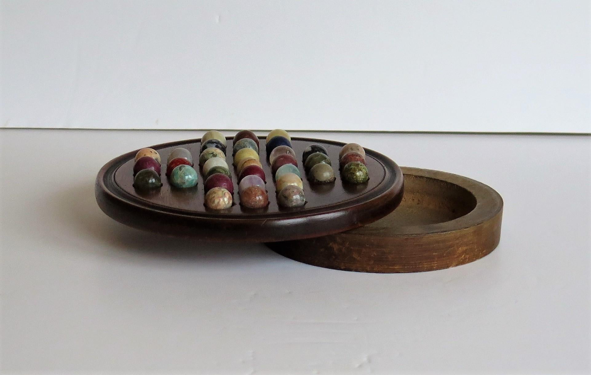 19th Century Travelling Marble Solitaire Game with Agate Mineral Stone Marbles 5