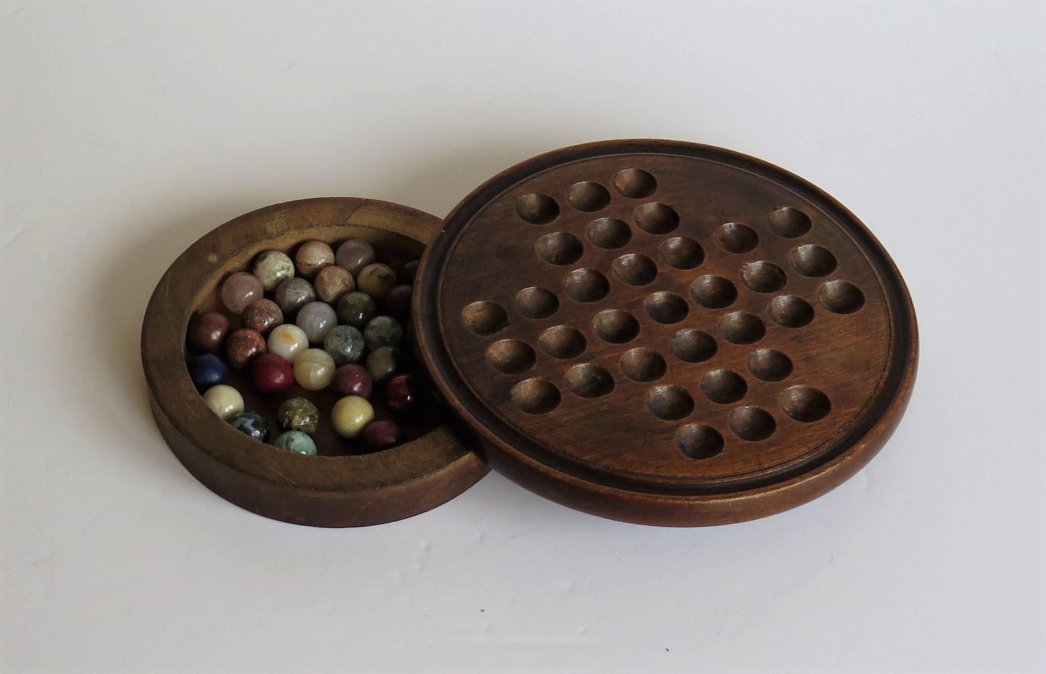 19th Century Travelling Marble Solitaire Game with Agate Mineral Stone Marbles 6