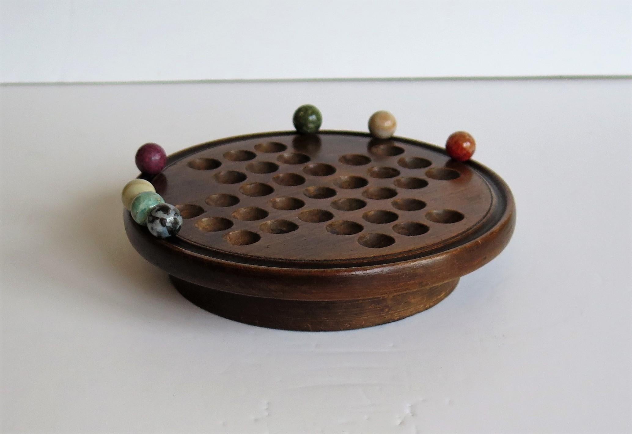 19th Century Travelling Marble Solitaire Game with Agate Mineral Stone Marbles 7