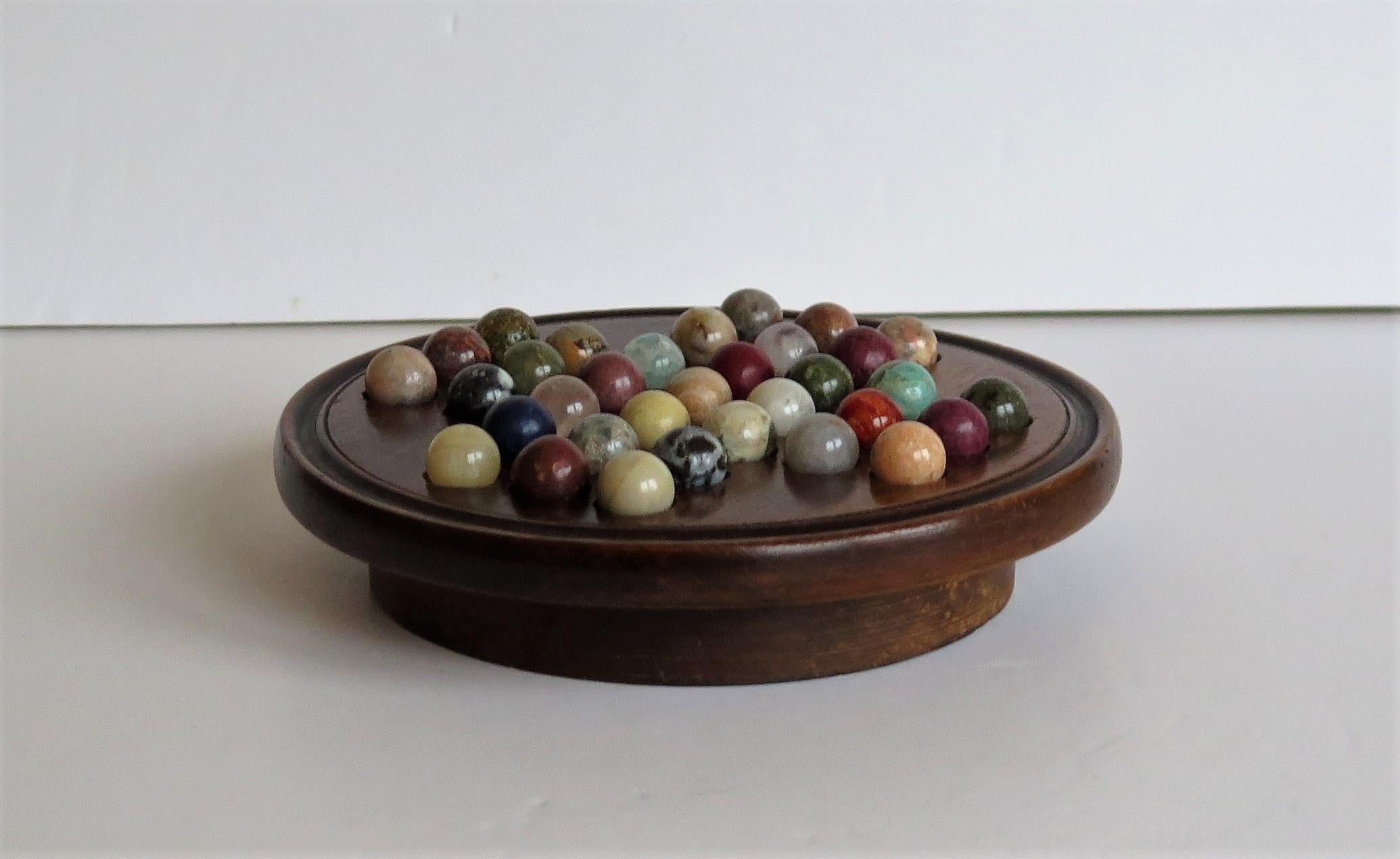 19th Century Travelling Marble Solitaire Game with Agate Mineral Stone Marbles 1