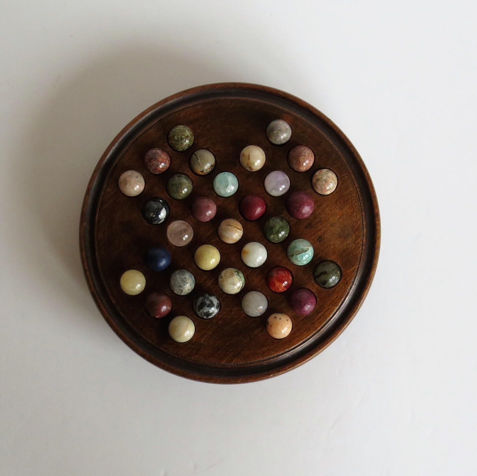 19th Century Travelling Marble Solitaire Game with Agate Mineral Stone Marbles 2