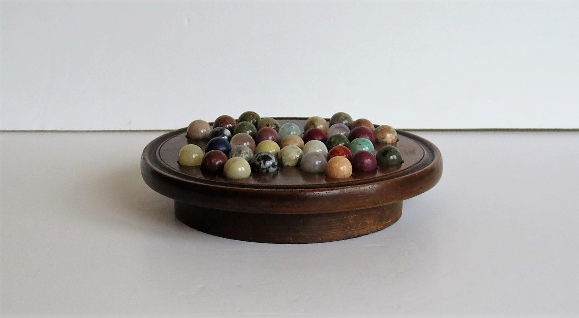 19th Century Travelling Marble Solitaire Game with Agate Mineral Stone Marbles 3