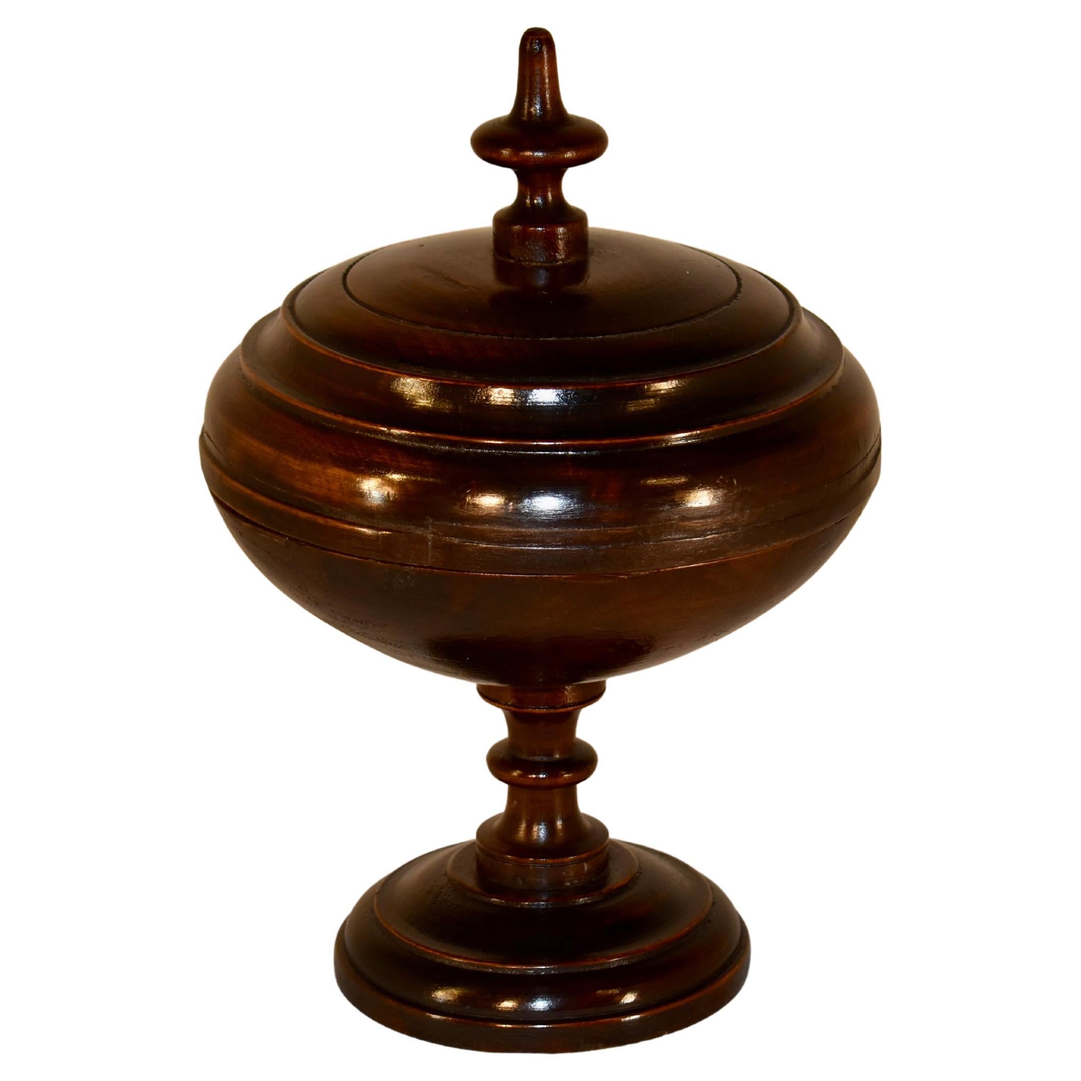 19th Century Treen Pedestal Box with Lid For Sale