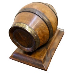 19th Century Treen String Barrel, Yew Banded with Brass