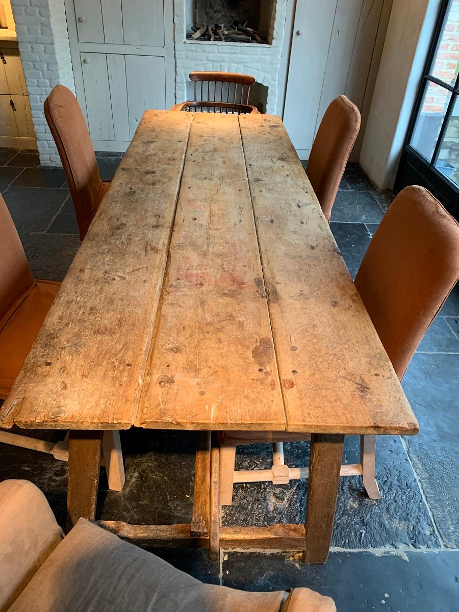Hand-Crafted 19th Century Trestle Refectory Table