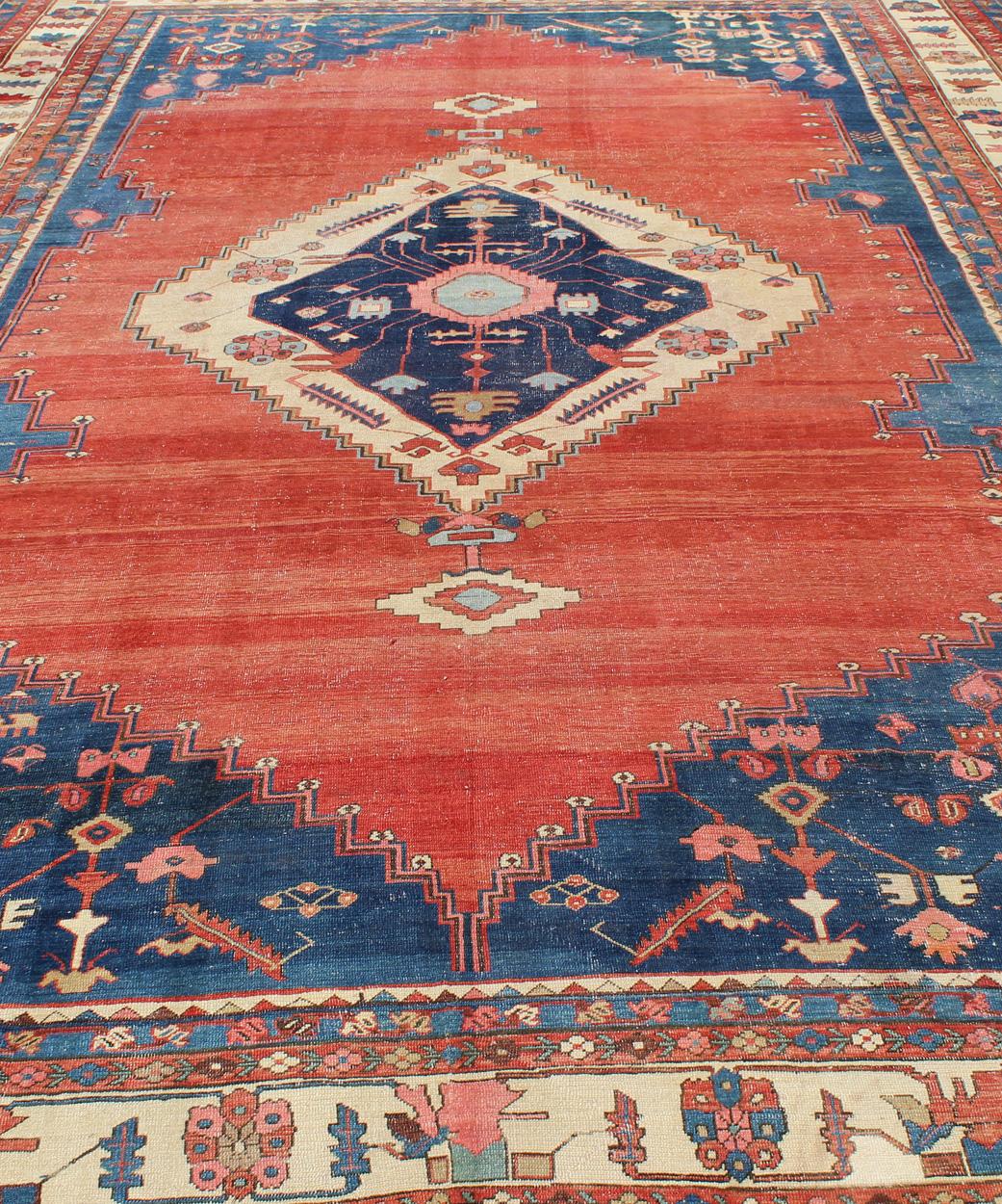Finely Woven 19th Century Antique Persian Bakhshaiesh Rug in Rust Red and Blue For Sale 3
