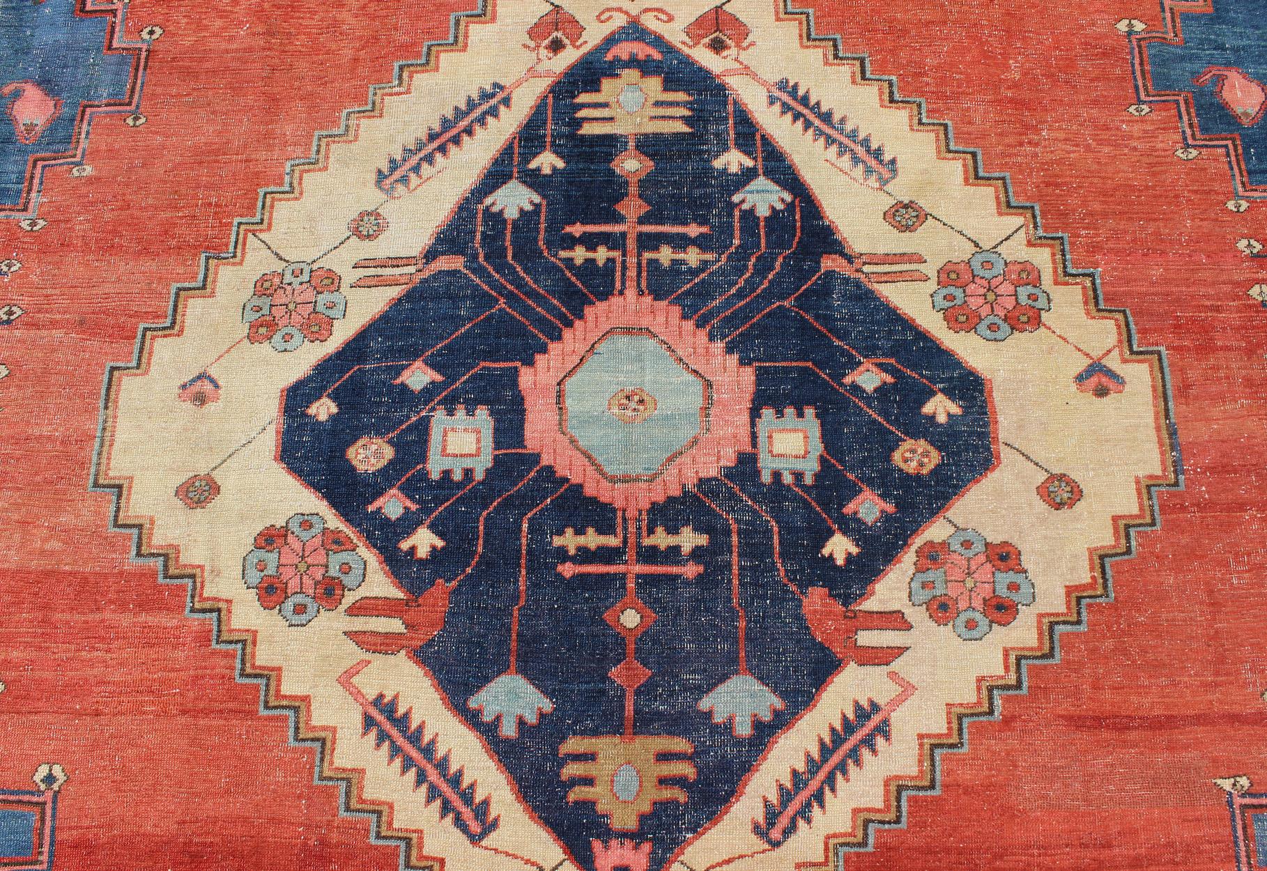 Finely Woven 19th Century Antique Persian Bakhshaiesh Rug in Rust Red and Blue For Sale 5