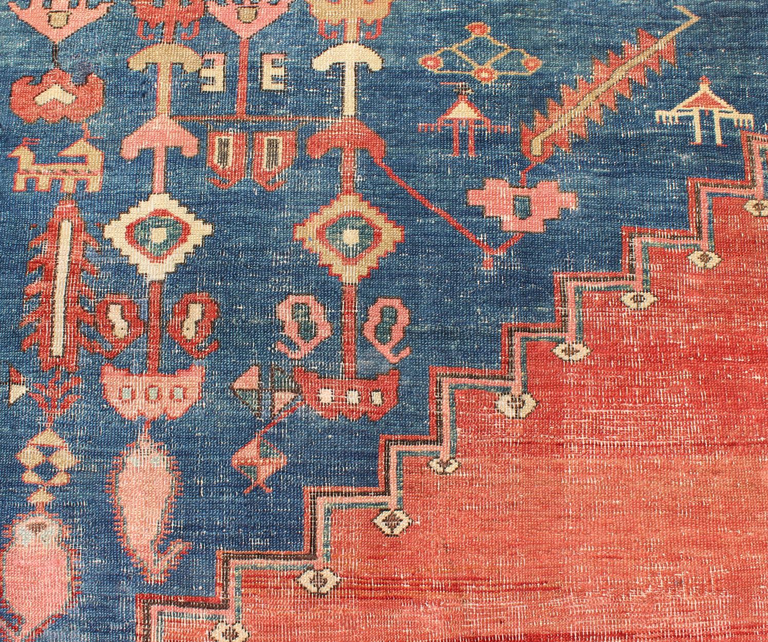 Finely Woven 19th Century Antique Persian Bakhshaiesh Rug in Rust Red and Blue For Sale 7