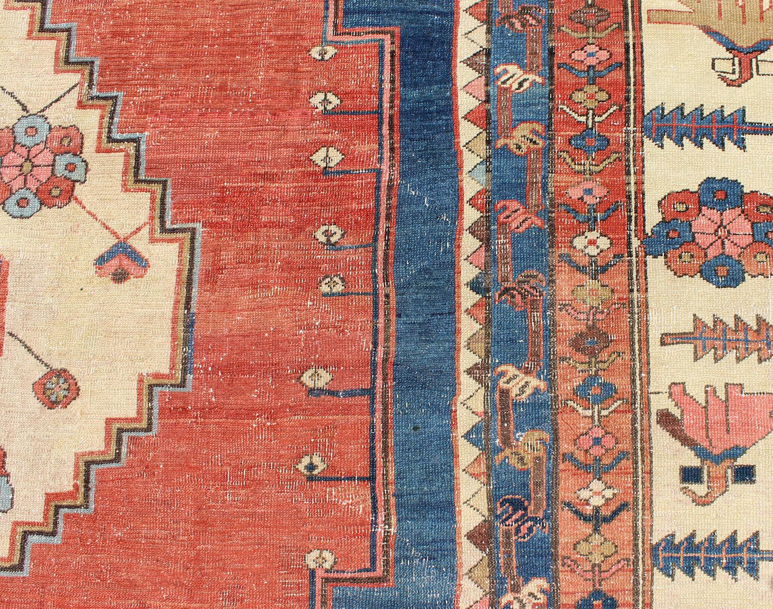 Finely Woven 19th Century Antique Persian Bakhshaiesh Rug in Rust Red and Blue For Sale 8