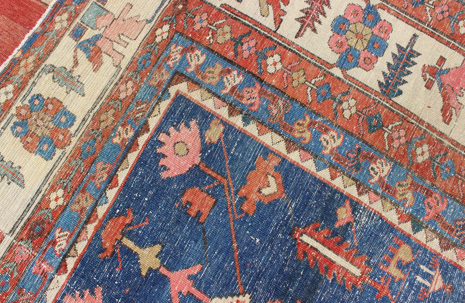 Finely Woven 19th Century Antique Persian Bakhshaiesh Rug in Rust Red and Blue For Sale 9