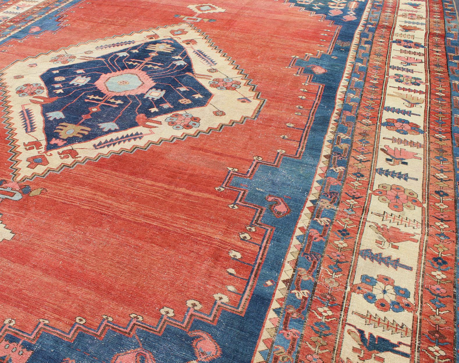 Finely Woven 19th Century Antique Persian Bakhshaiesh Rug in Rust Red and Blue For Sale 2