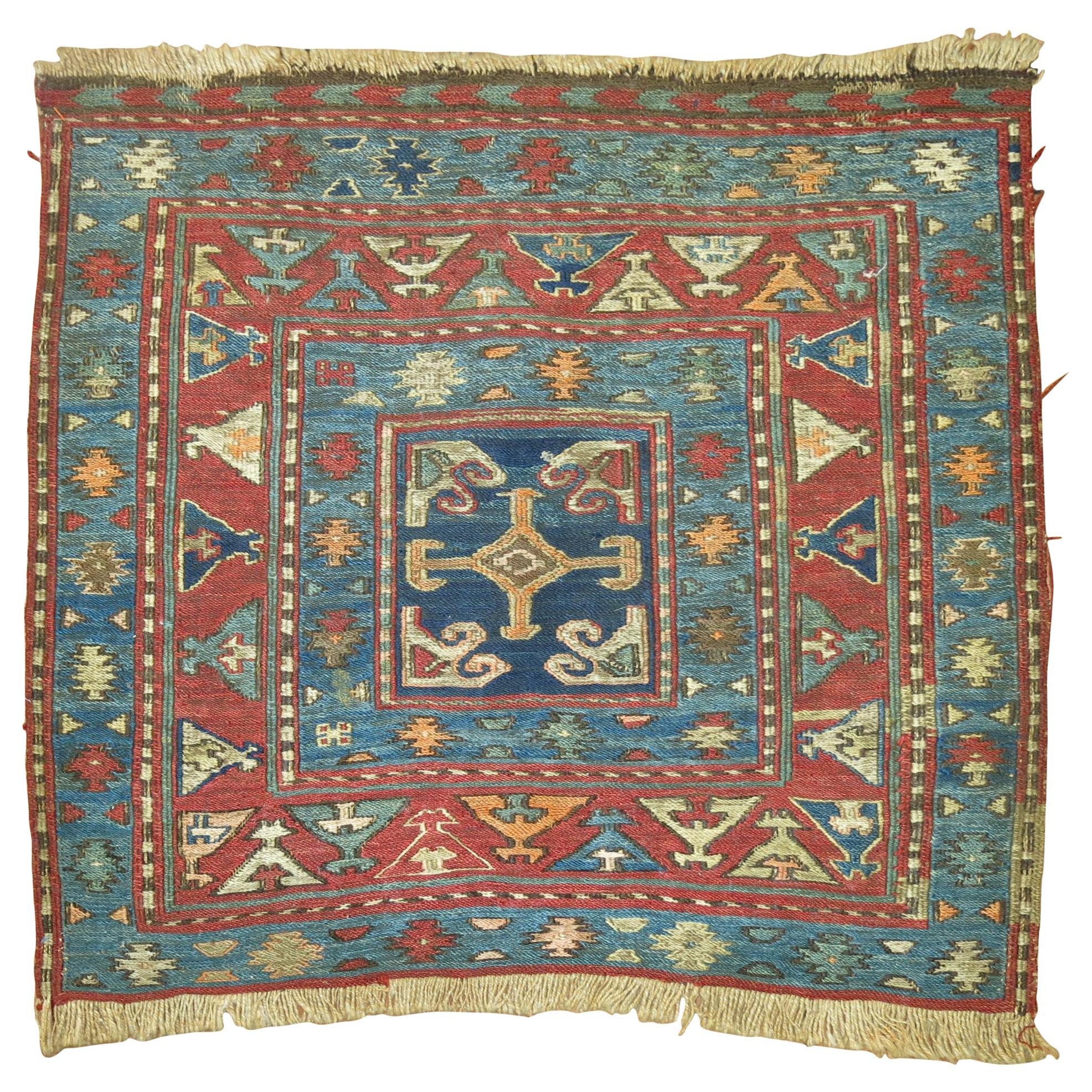 19th Century Tribal Antique Persian Soumac Flat-Weave Rustic Rug