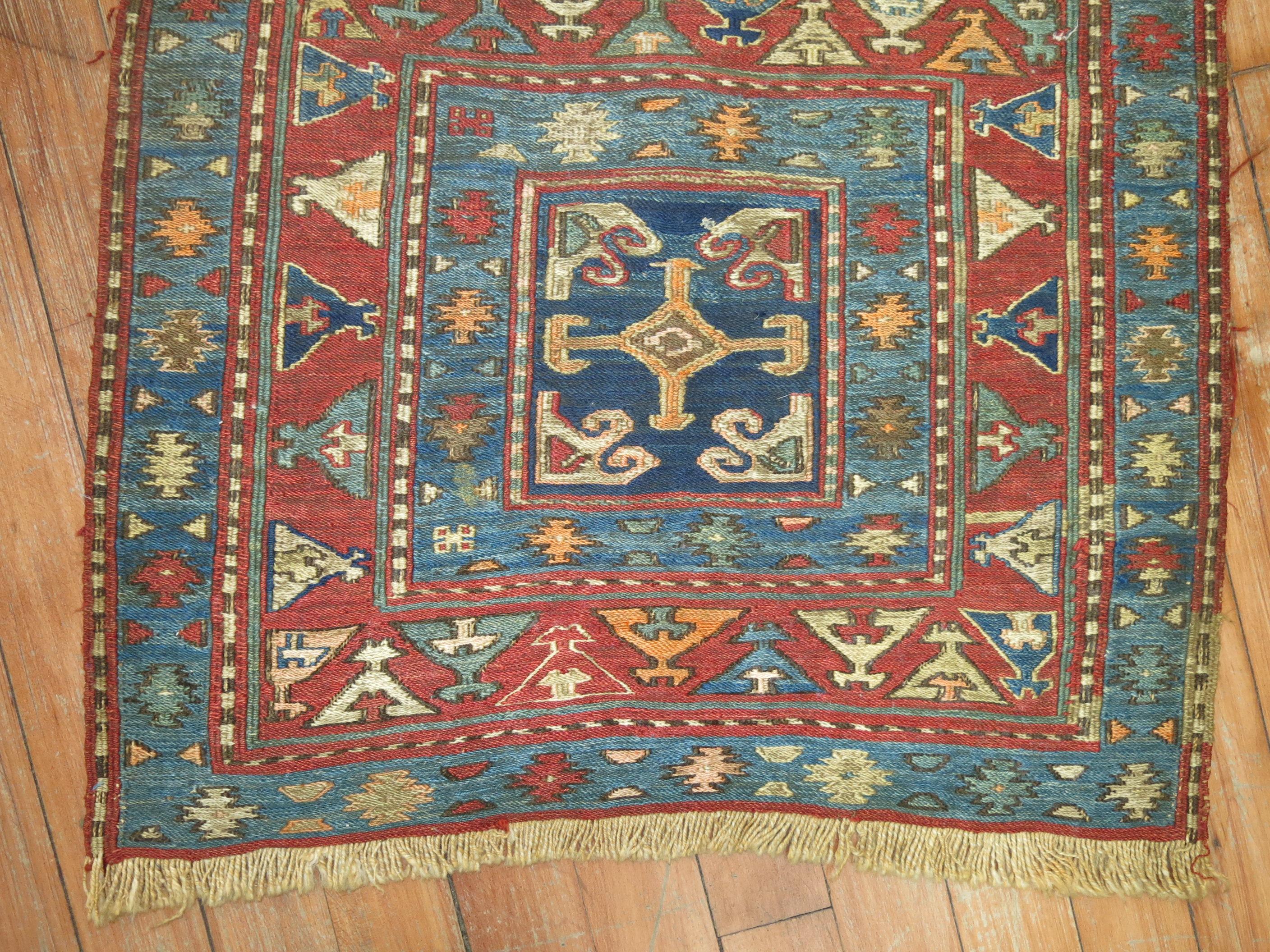 Hand-Woven 19th Century Tribal Antique Persian Soumac Flat-Weave Rustic Rug