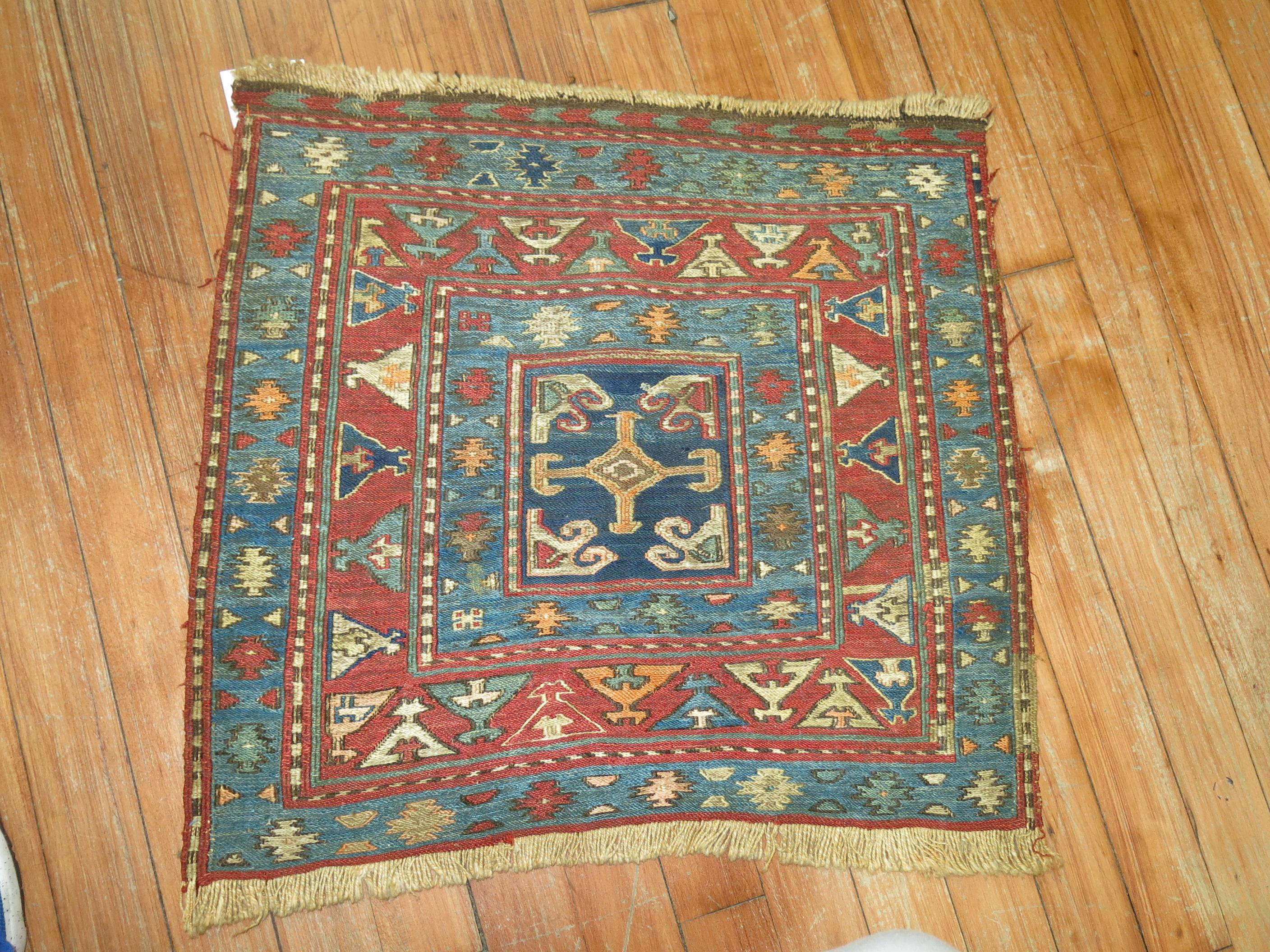19th Century Tribal Antique Persian Soumac Flat-Weave Rustic Rug In Excellent Condition In New York, NY