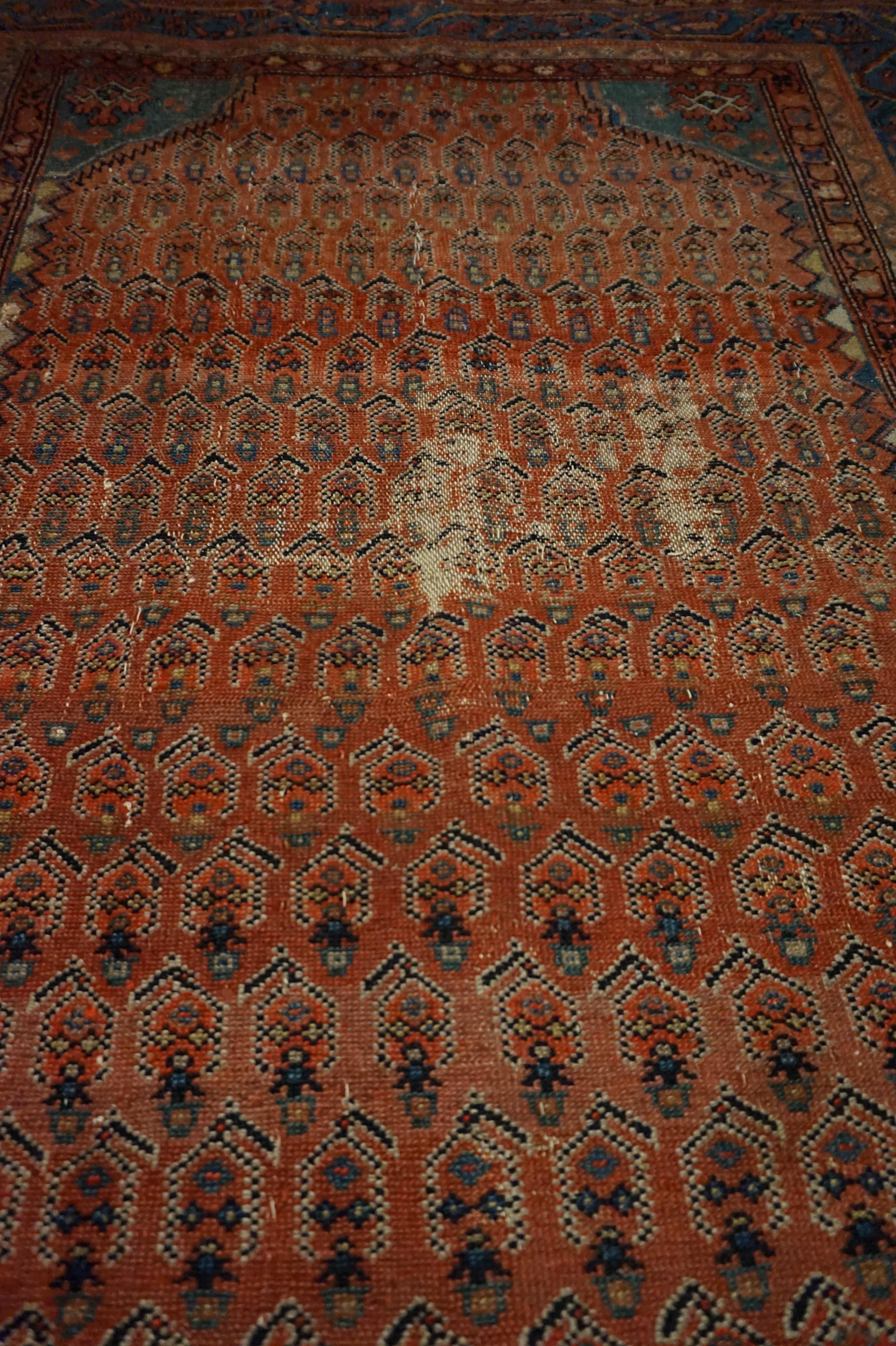 19th Century Tribal Boteh Paisley Hand-knotted Rug In Rust Hues For Sale 3