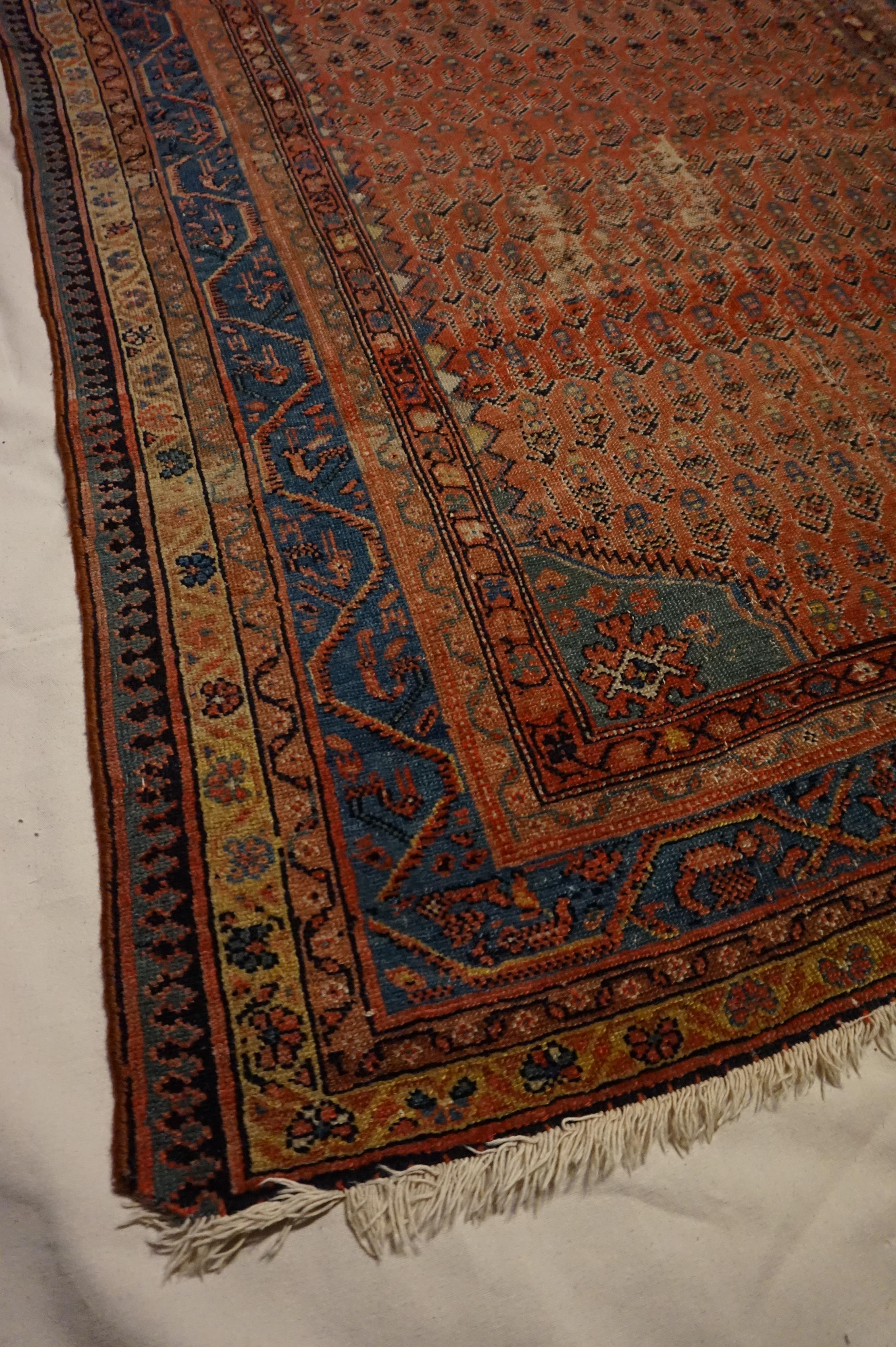 19th Century Tribal Boteh Paisley Hand-knotted Rug In Rust Hues For Sale 4