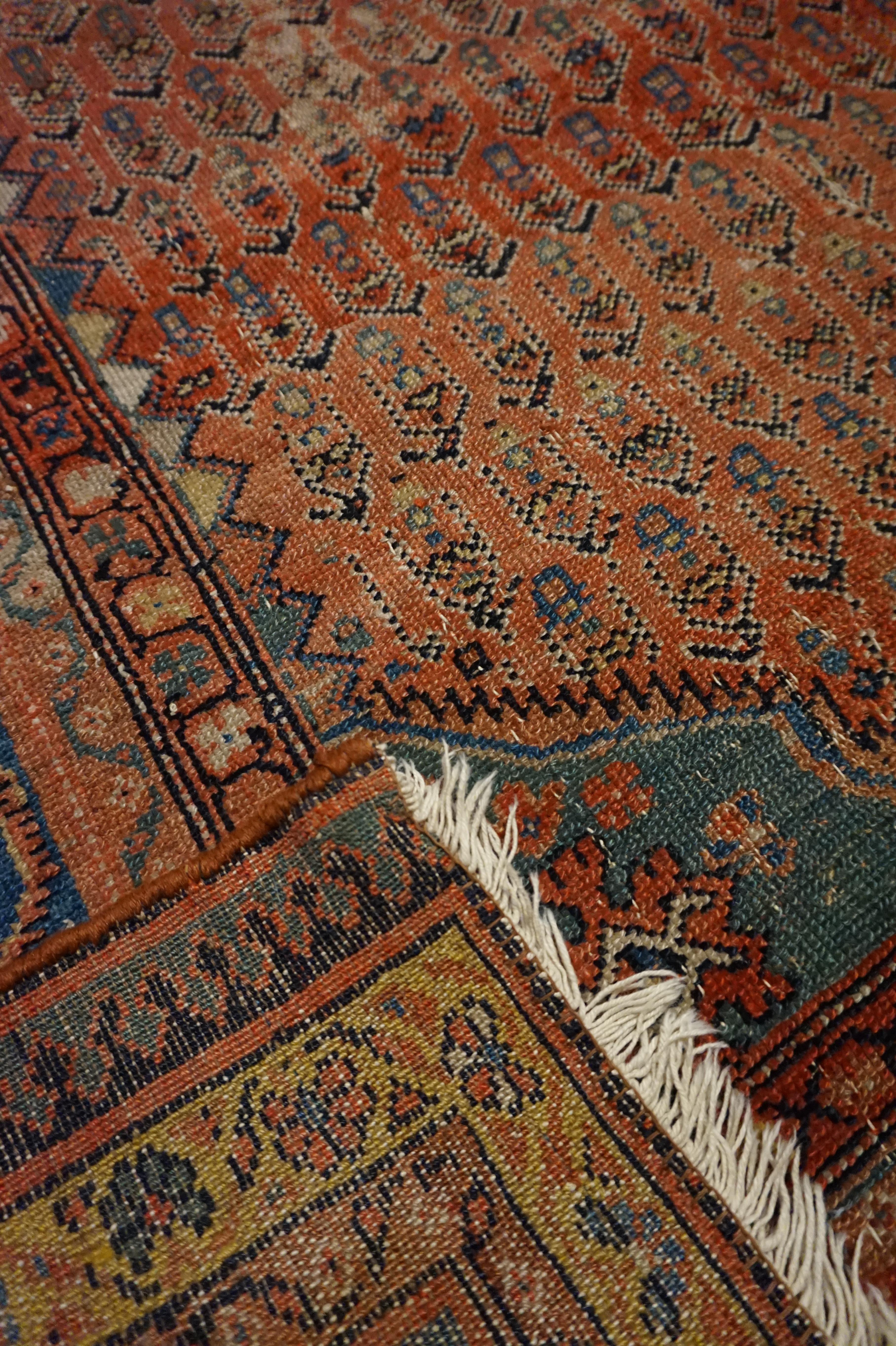 19th Century Tribal Boteh Paisley Hand-knotted Rug In Rust Hues For Sale 5