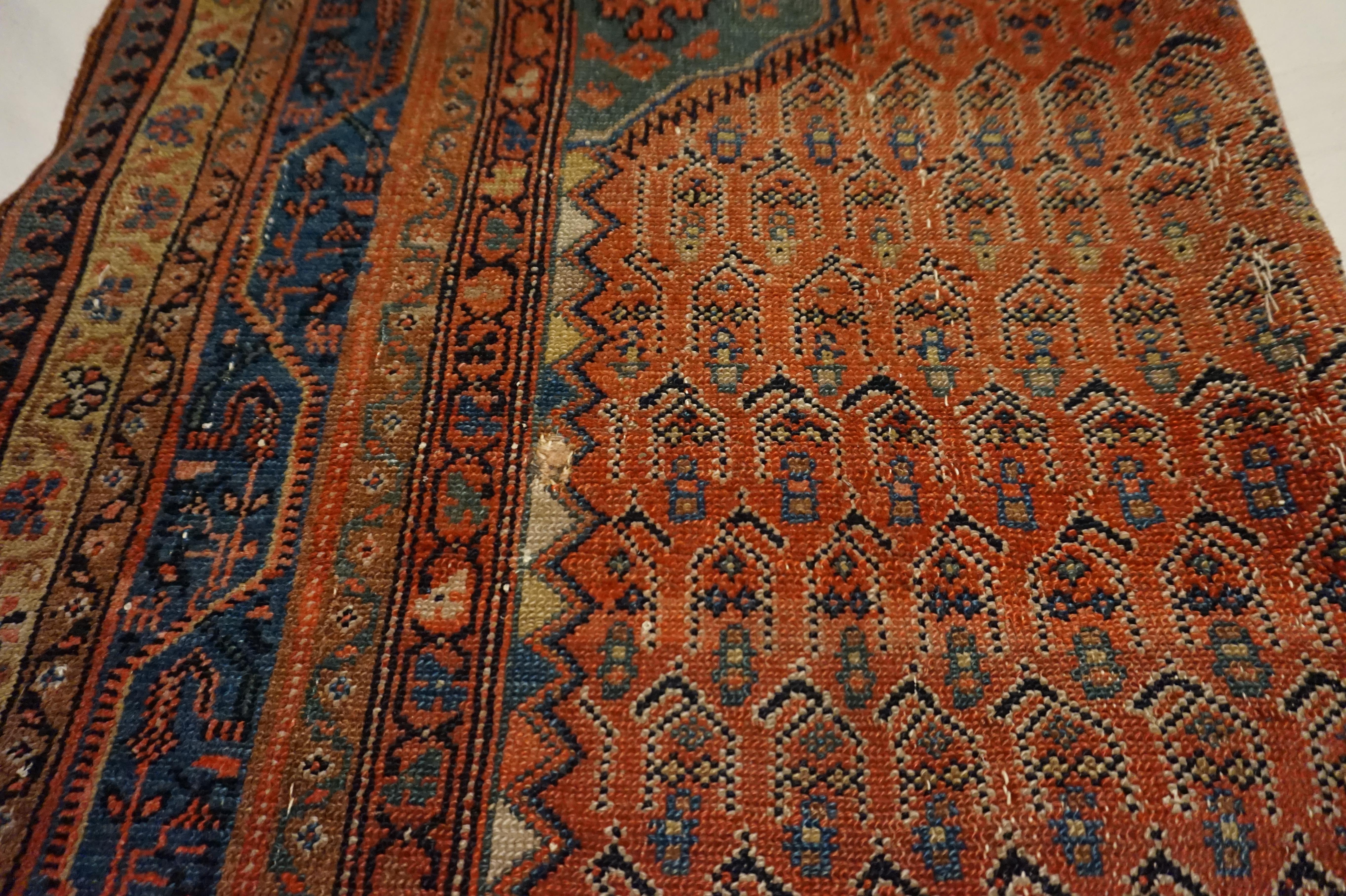 19th Century Tribal Boteh Paisley Hand-knotted Rug In Rust Hues For Sale 8