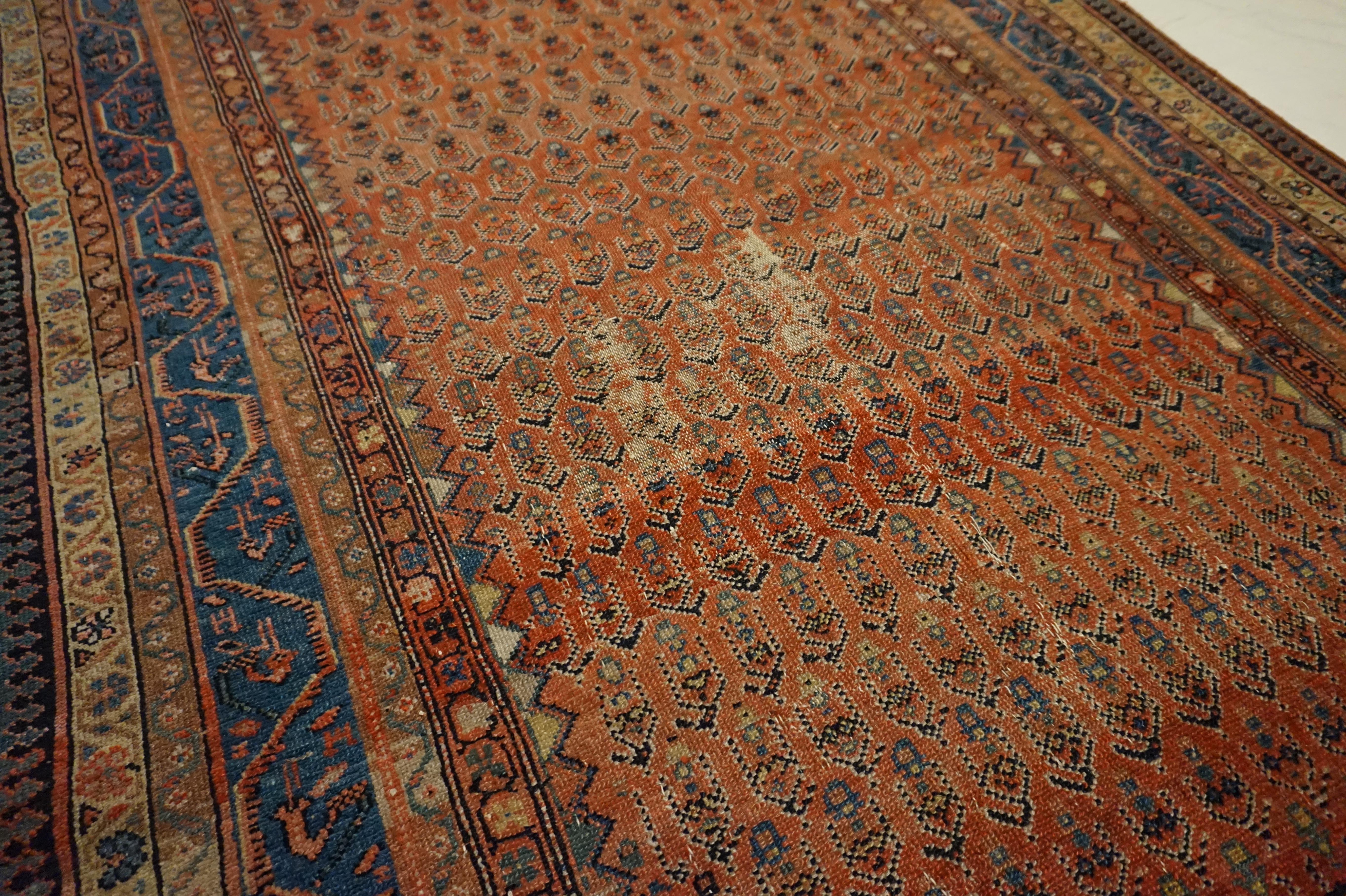 Hand-Knotted 19th Century Tribal Boteh Paisley Hand-knotted Rug In Rust Hues For Sale