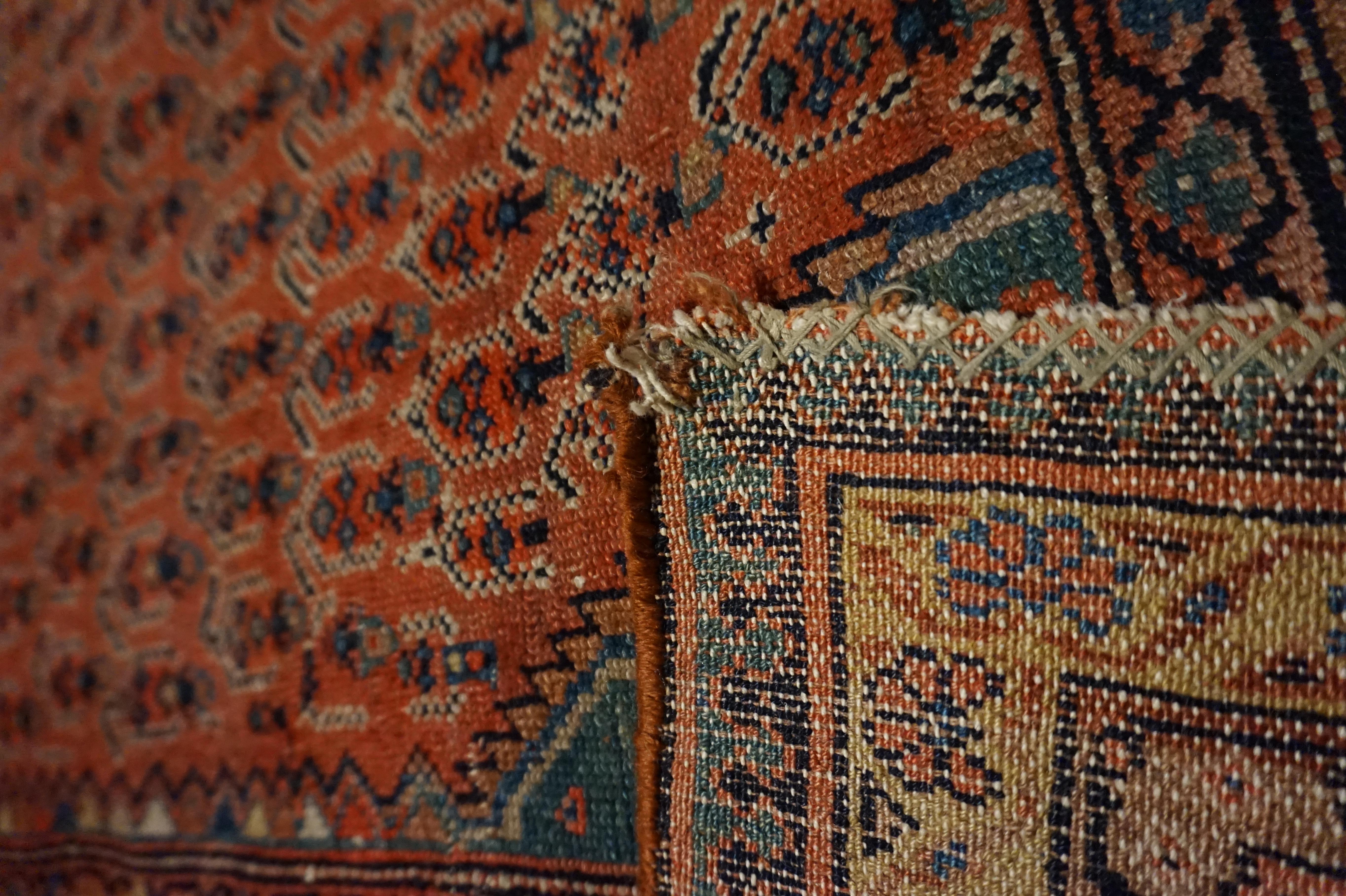 19th Century Tribal Boteh Paisley Hand-knotted Rug In Rust Hues For Sale 1