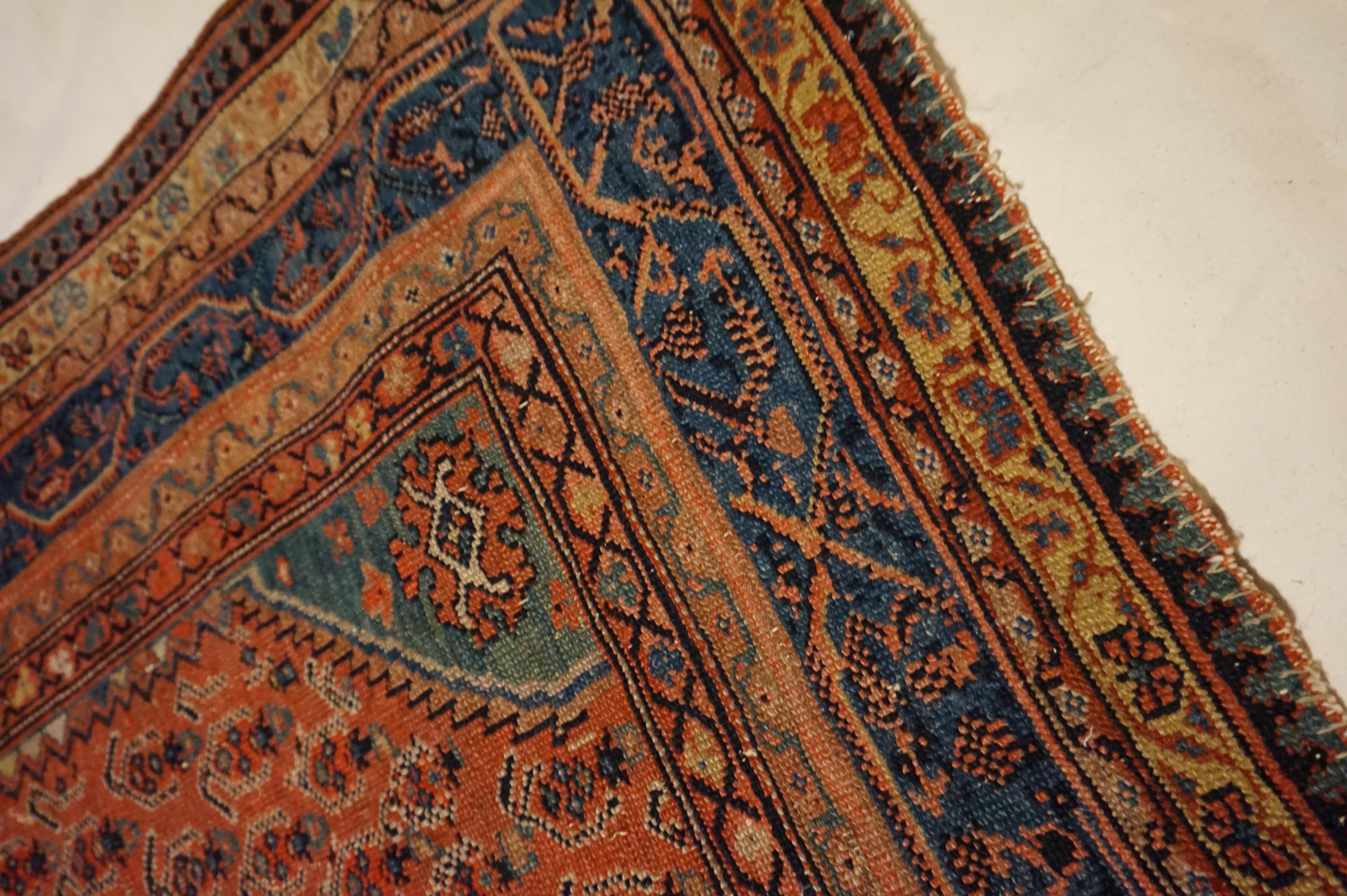 19th Century Tribal Boteh Paisley Hand-knotted Rug In Rust Hues For Sale 2