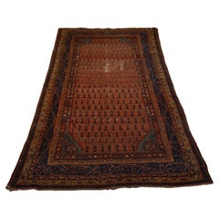 19th Century Tribal Boteh Paisley Hand-knotted Rug In Rust Hues