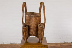 19th Century Tribal Handwoven Rattan Backpack with Inner Pockets
