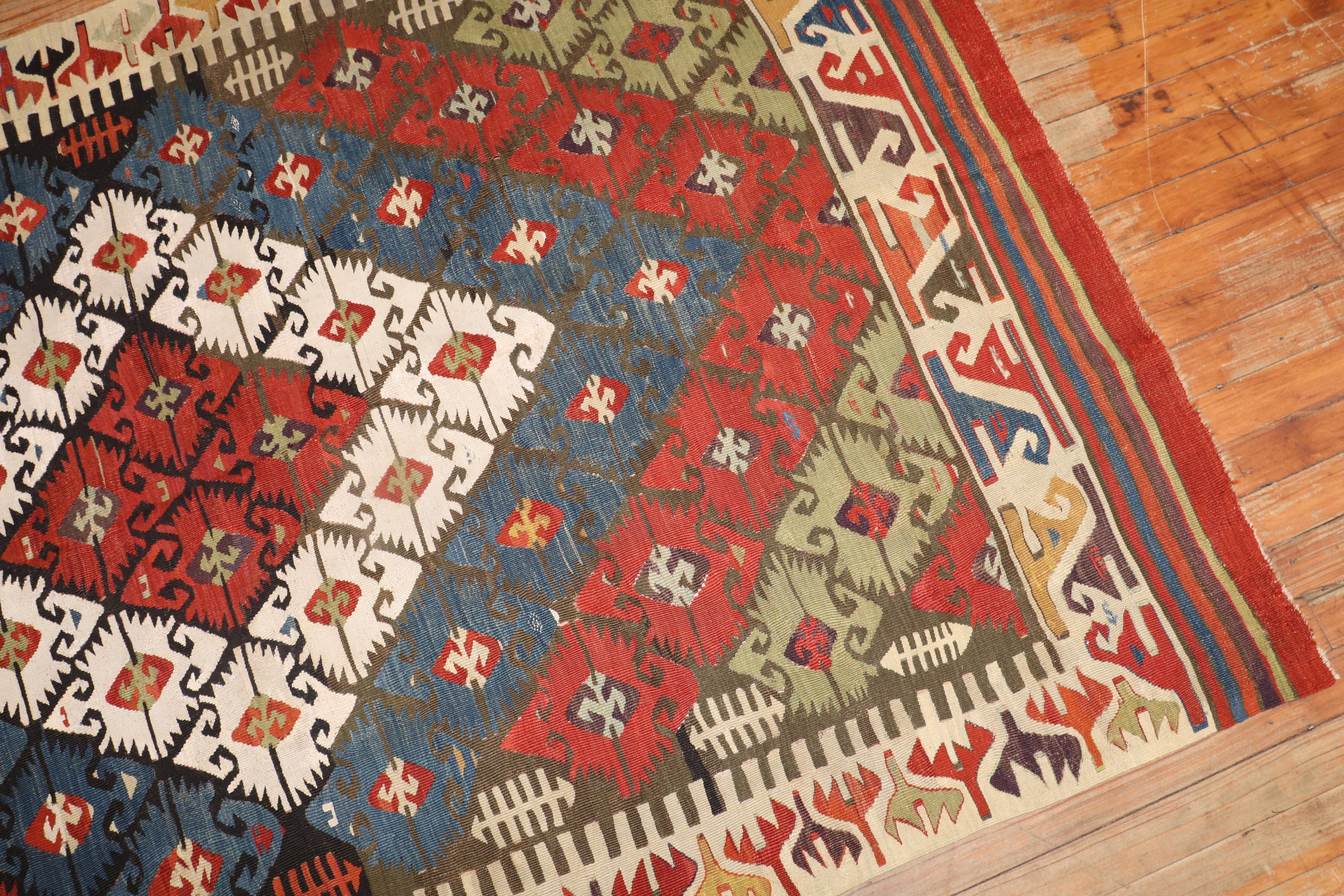 Hand-Woven 19th Century Tribal Turkish Geometric Kilim For Sale