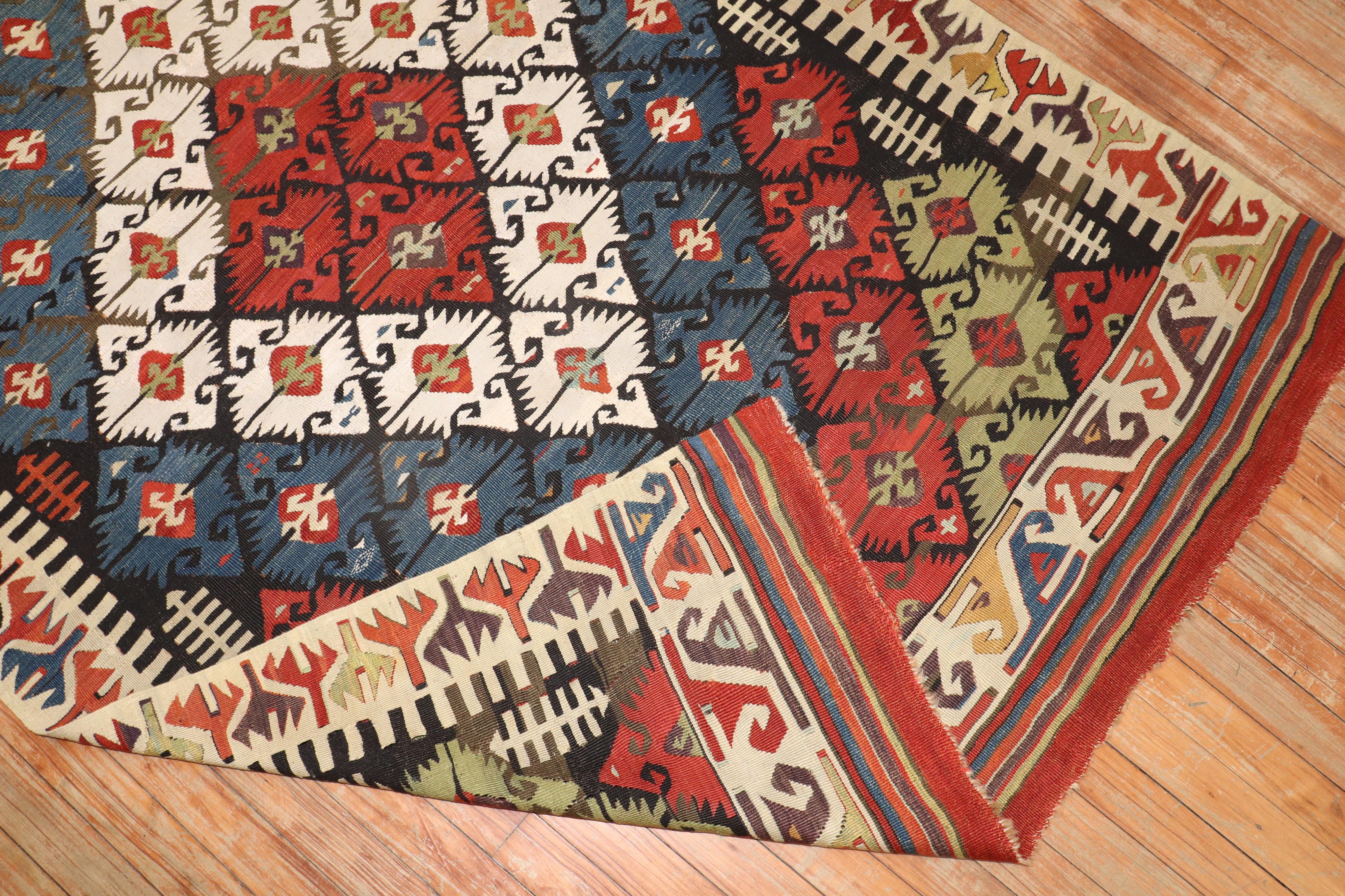 19th Century Tribal Turkish Geometric Kilim In Good Condition For Sale In New York, NY