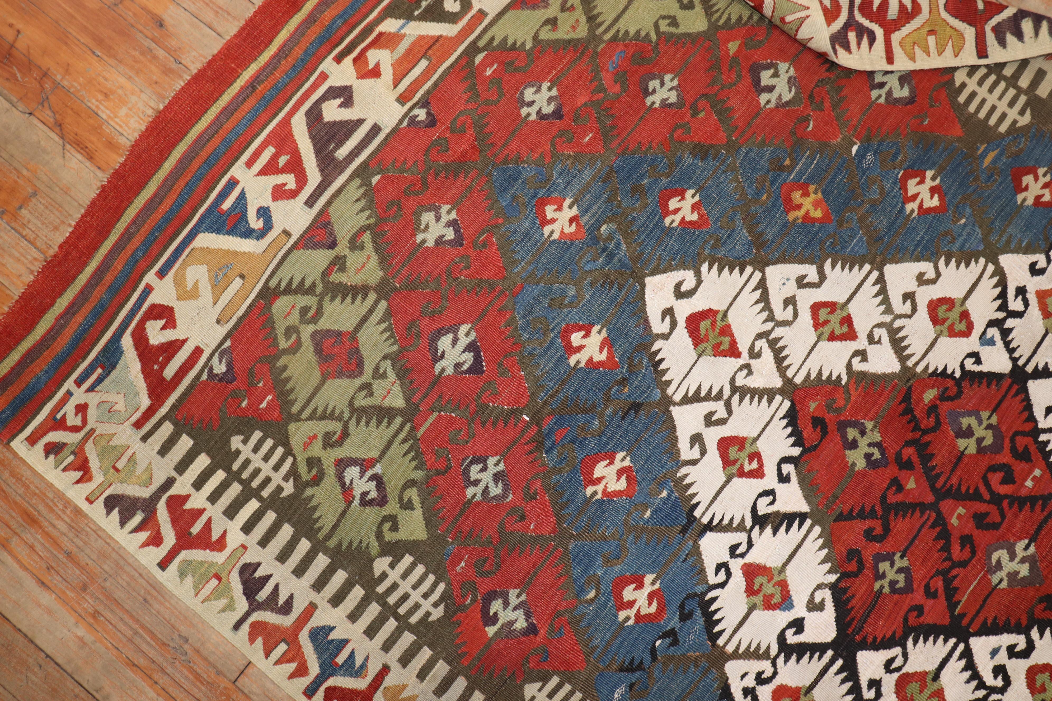 Wool 19th Century Tribal Turkish Geometric Kilim For Sale
