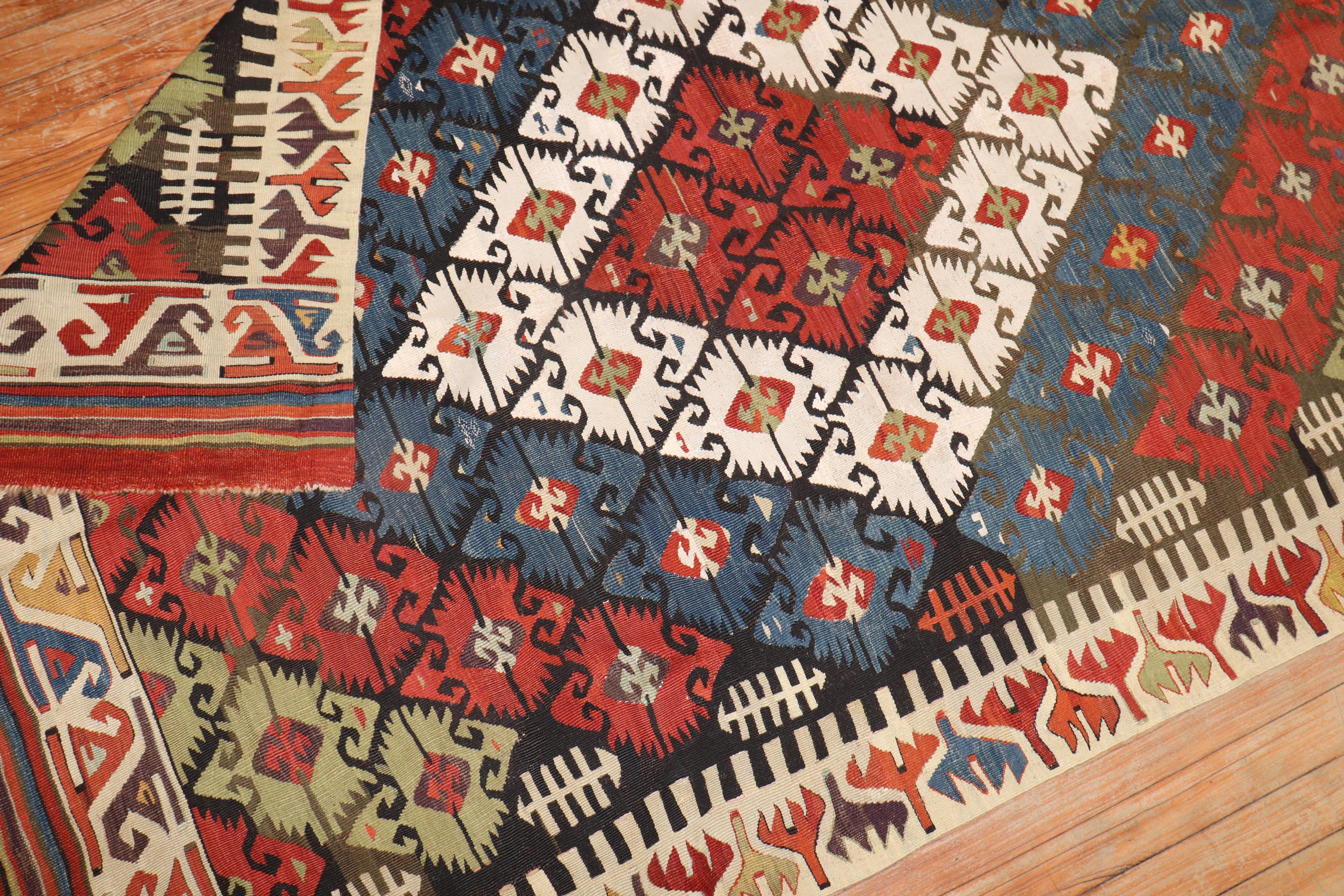 19th Century Tribal Turkish Geometric Kilim For Sale 2