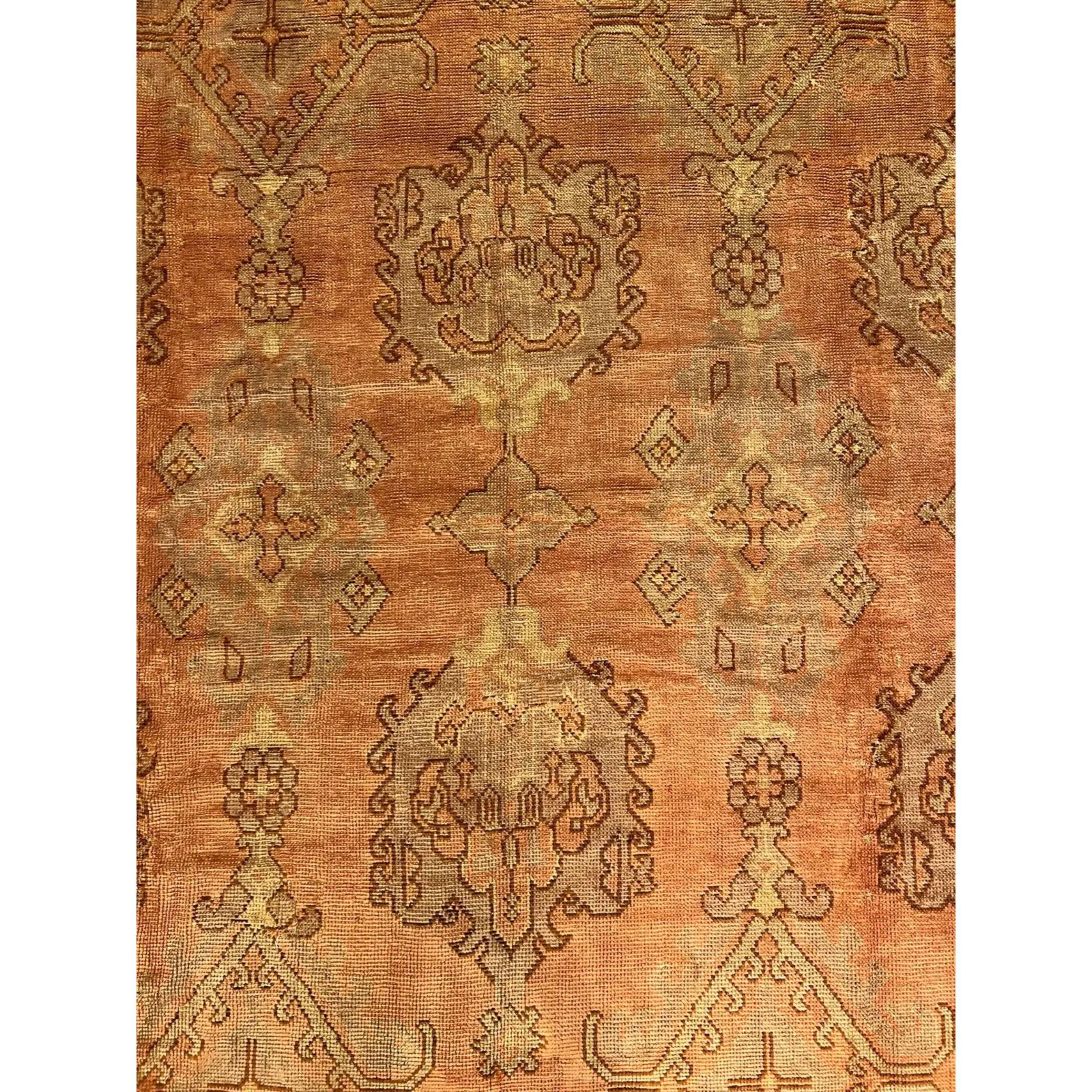 19th Century Tribal Turkish Oushak Rug 10'11'' X 10'1'' In Good Condition For Sale In Los Angeles, US