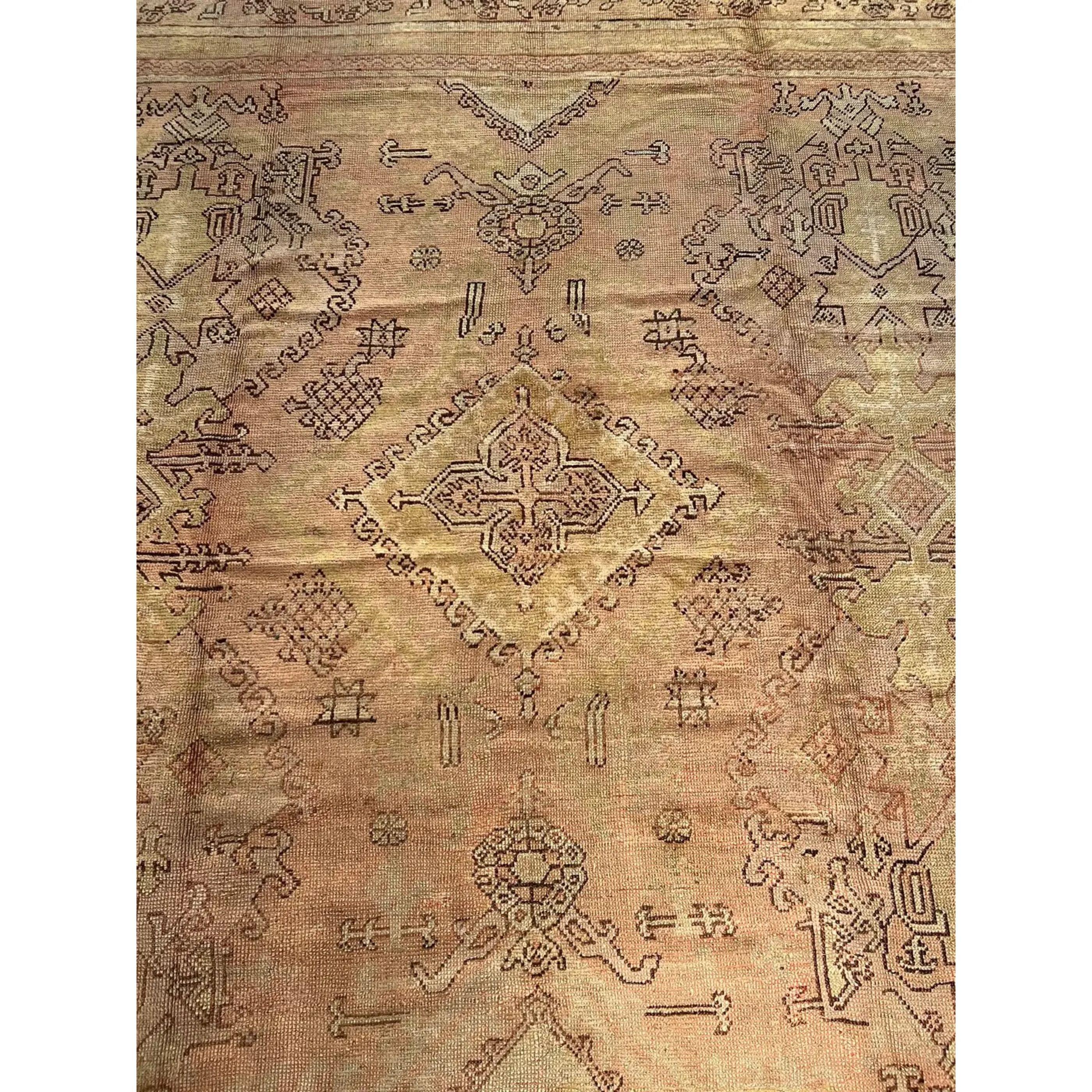 Wool 19th Century Tribal Turkish Oushak Square Rug For Sale