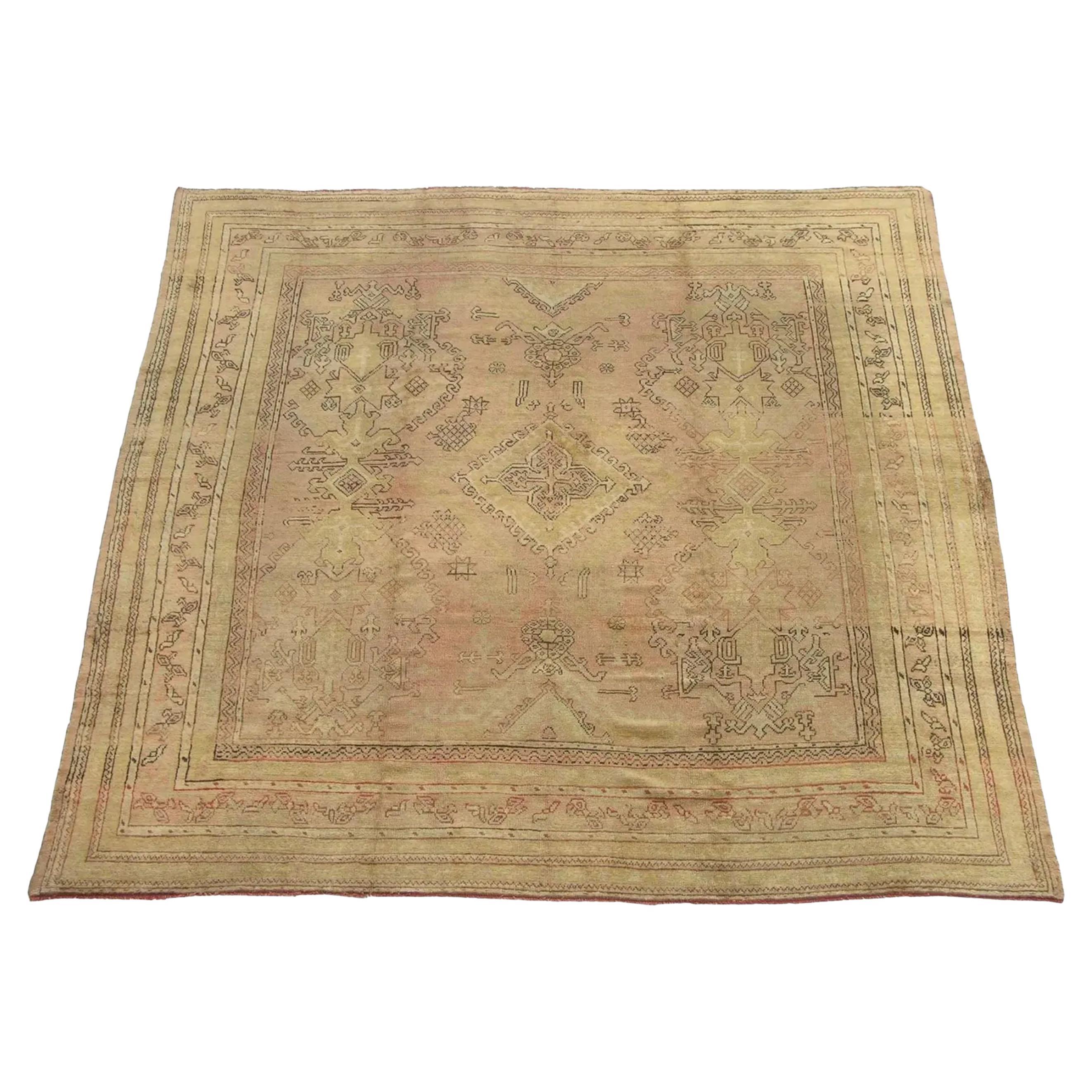 19th Century Tribal Turkish Oushak Square Rug For Sale