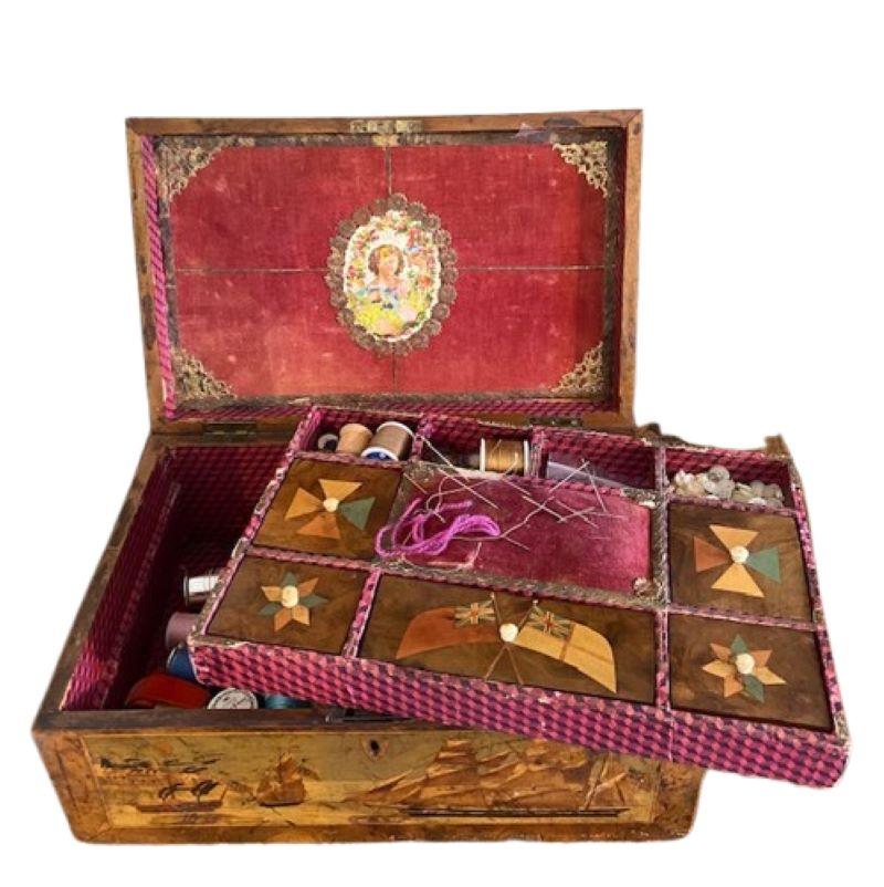Boîte à couture en bois incrusté de marqueterie de Trinity House du XIXe siècle, vers 1870 en vente 4