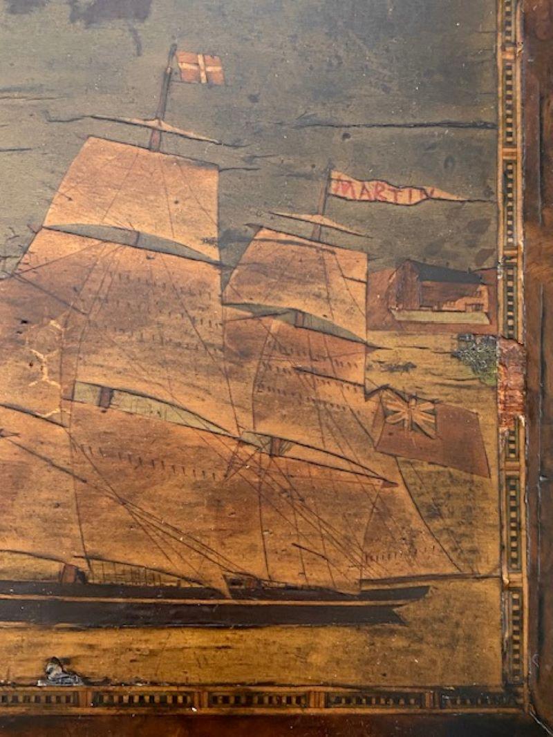 Victorien Boîte à couture en bois incrusté de marqueterie de Trinity House du XIXe siècle, vers 1870 en vente