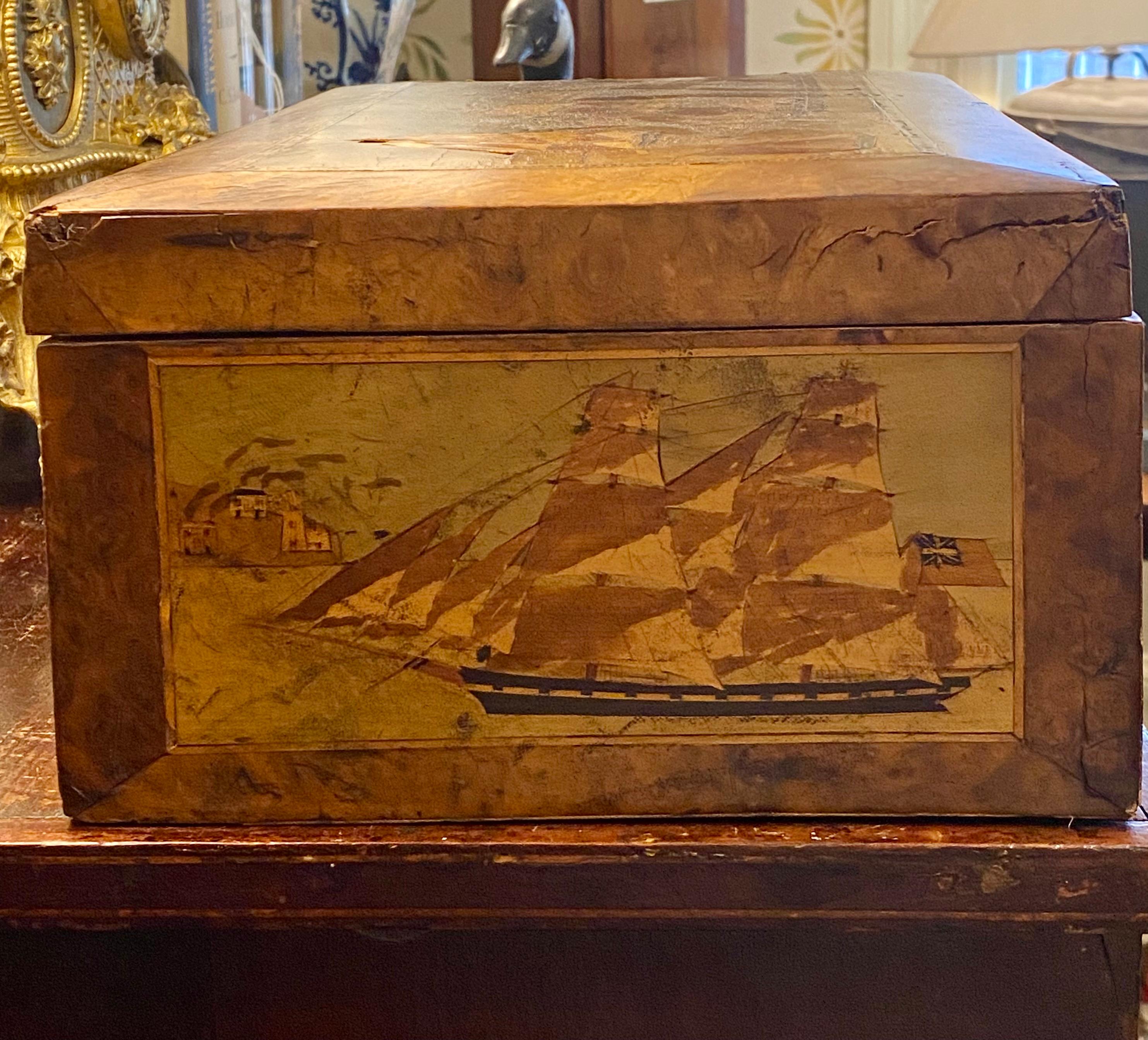 Bois Boîte à couture en bois incrusté de marqueterie de Trinity House du XIXe siècle, vers 1870 en vente